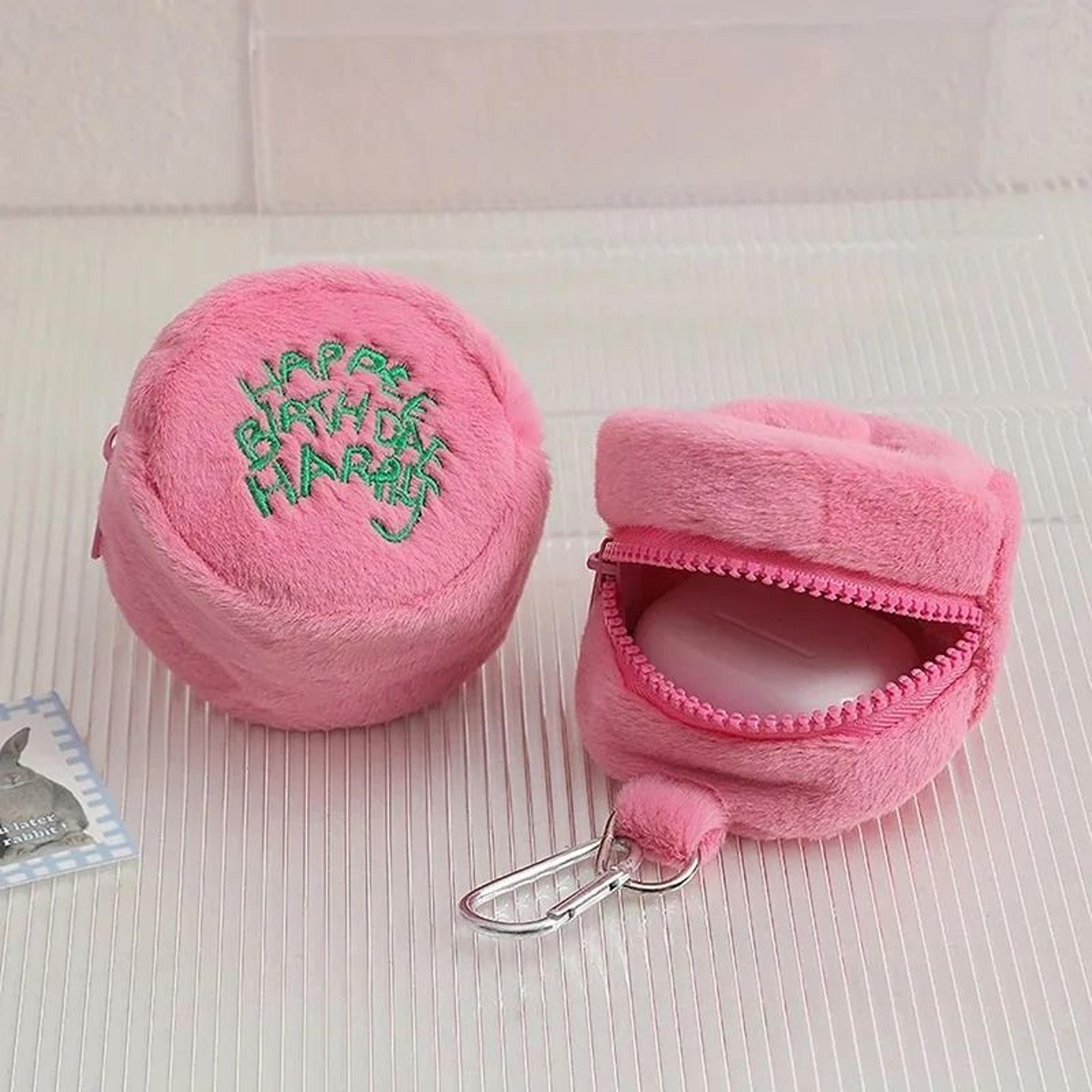pink mini coin purse plush storage bag cute portable pouch