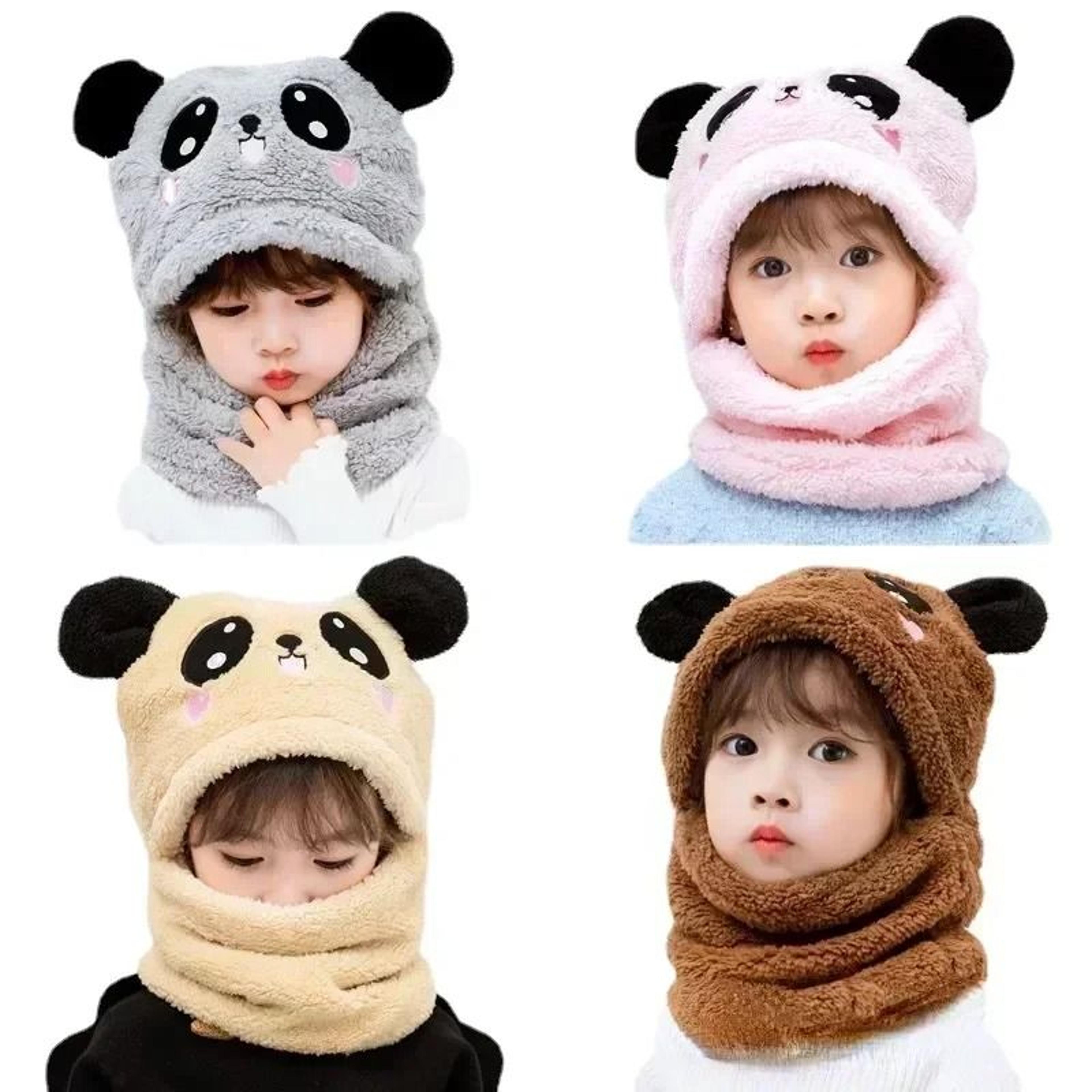 cartoon winter hat with scarf thick fleece cap for kids