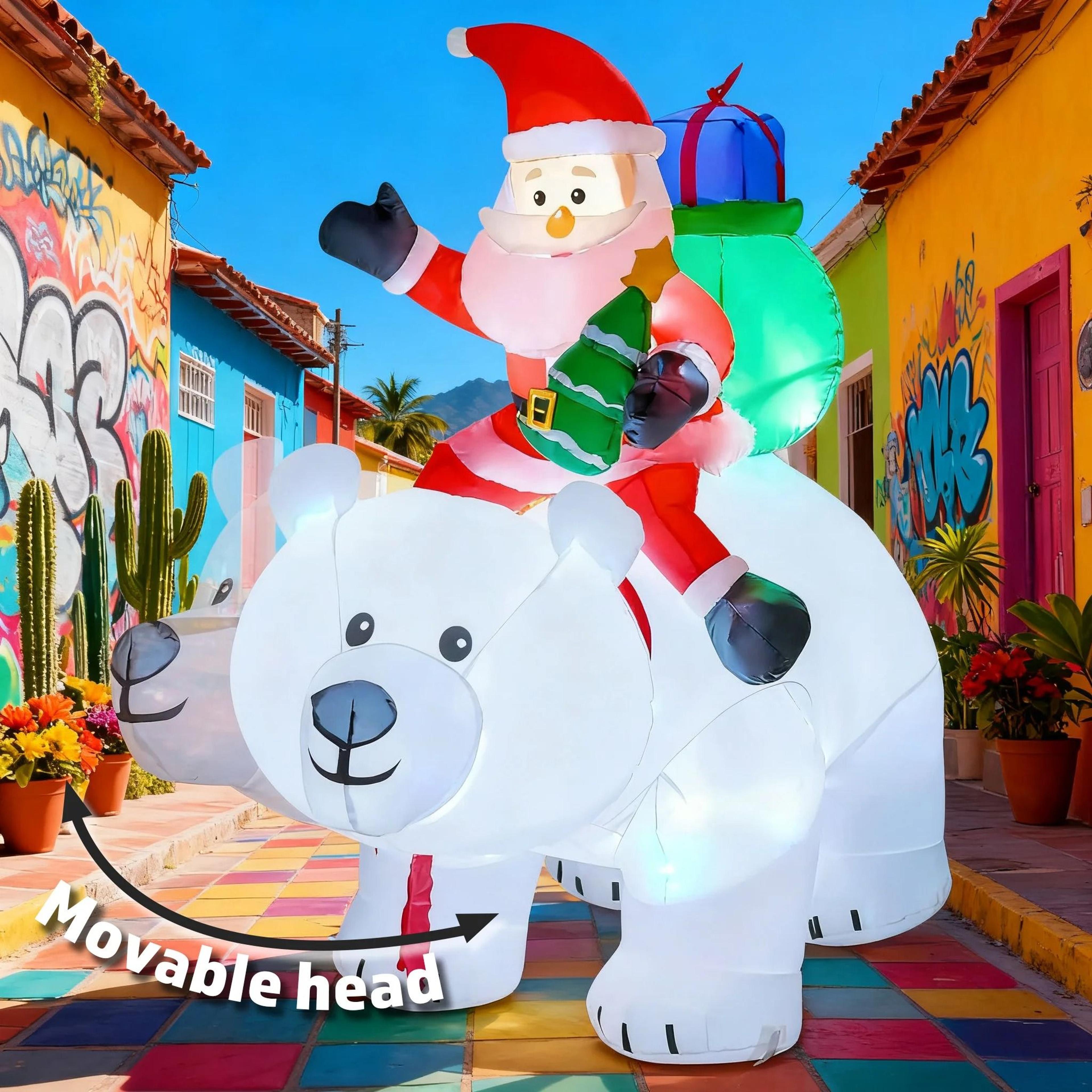 movable head bear santa christmas inflatable yard decoration with led light
