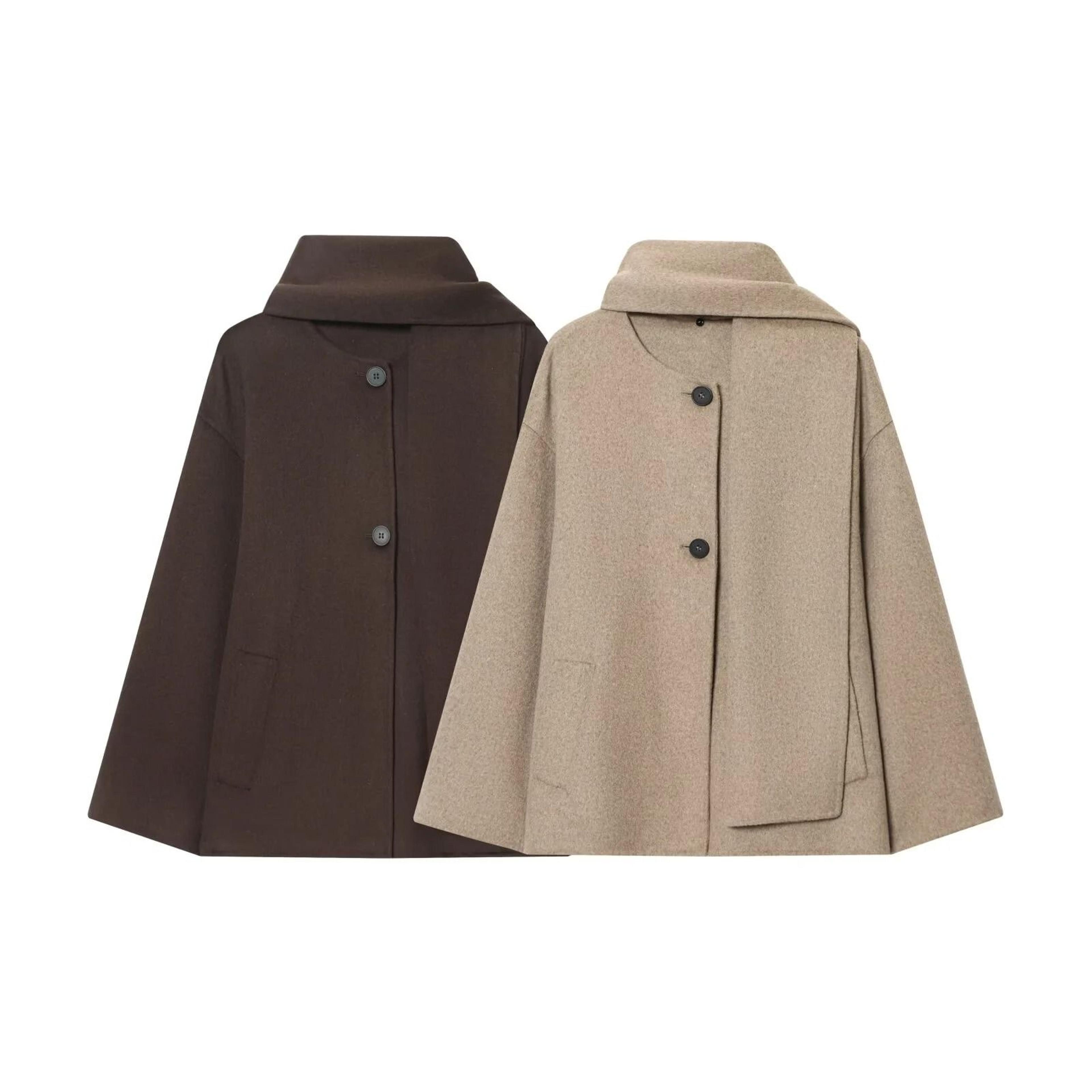 winter women casual loose round neck scarf short coat