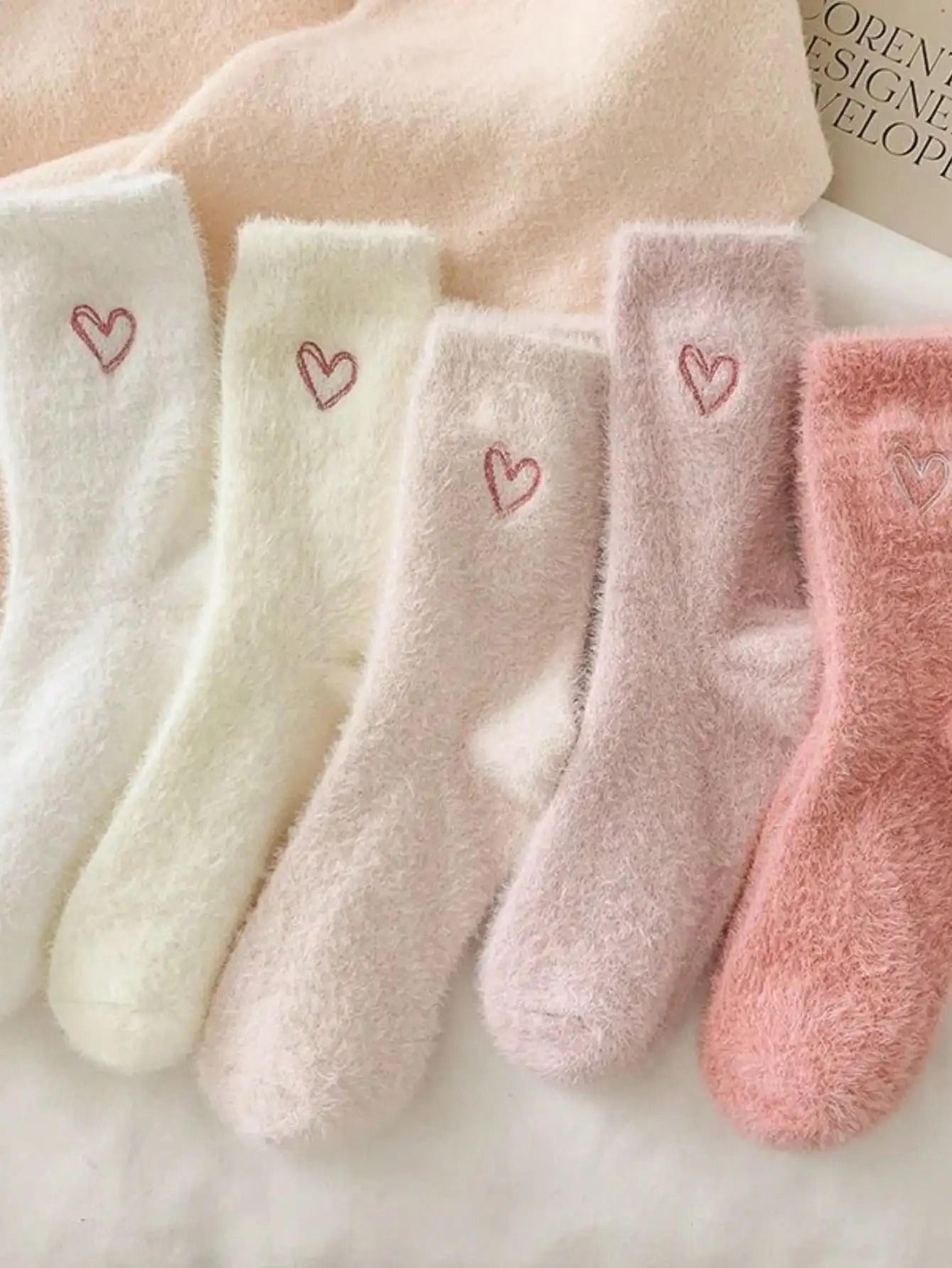 womens thickened mink fur socks 5-pair set warm plush home sleepwear