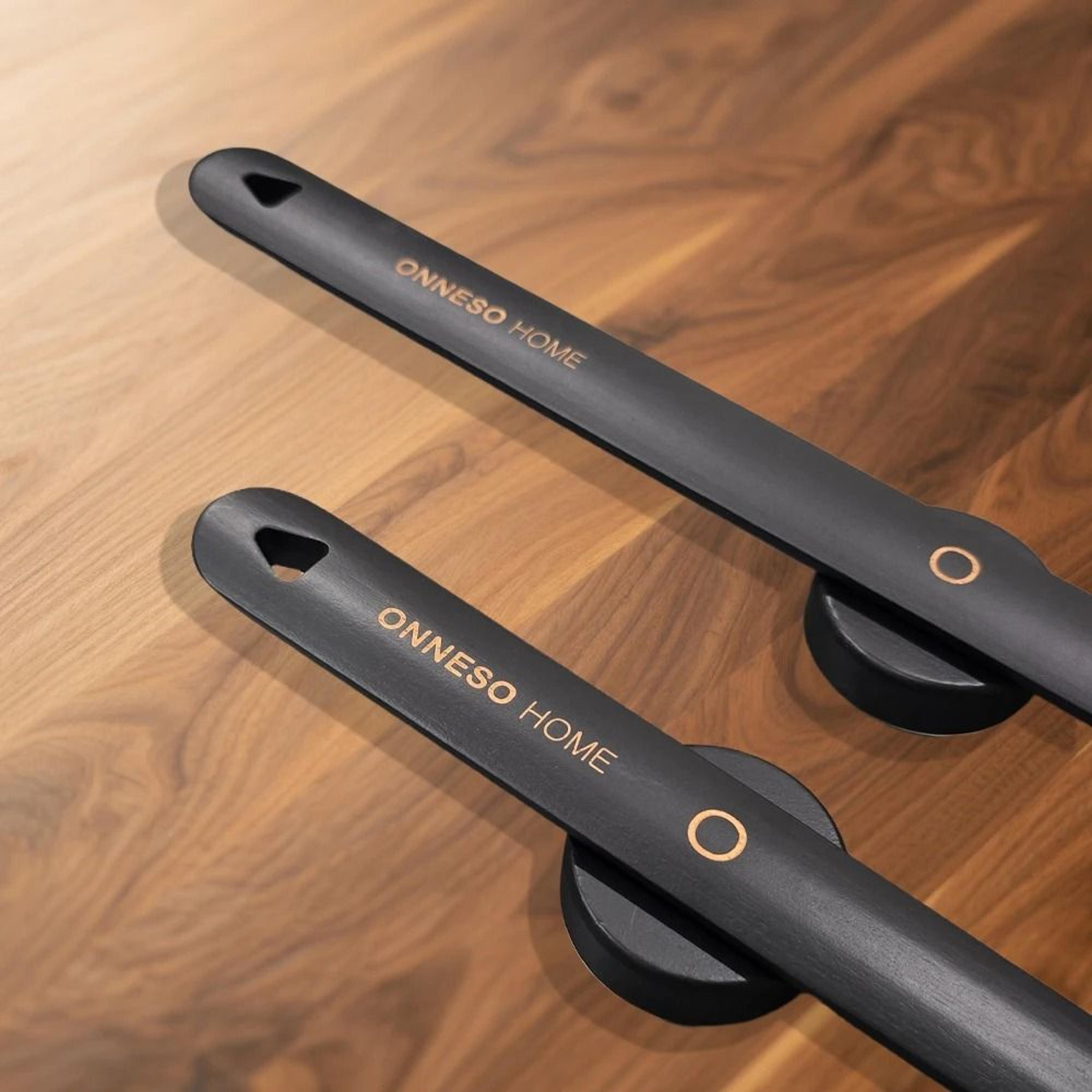 black lacquered long beech wood shoehorn with magnetic handle
