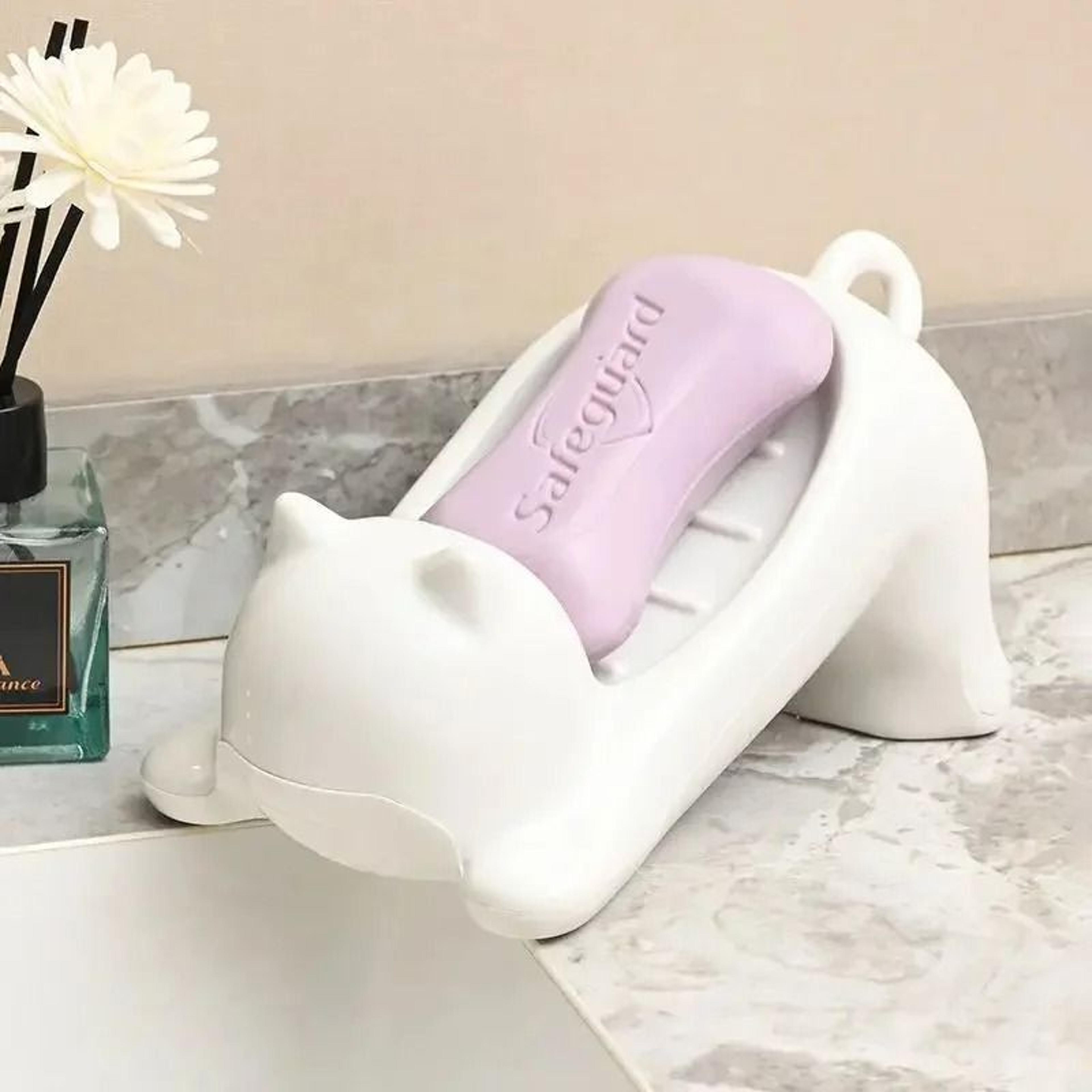 cute cartoon cat soap dish with drainage plastic holder