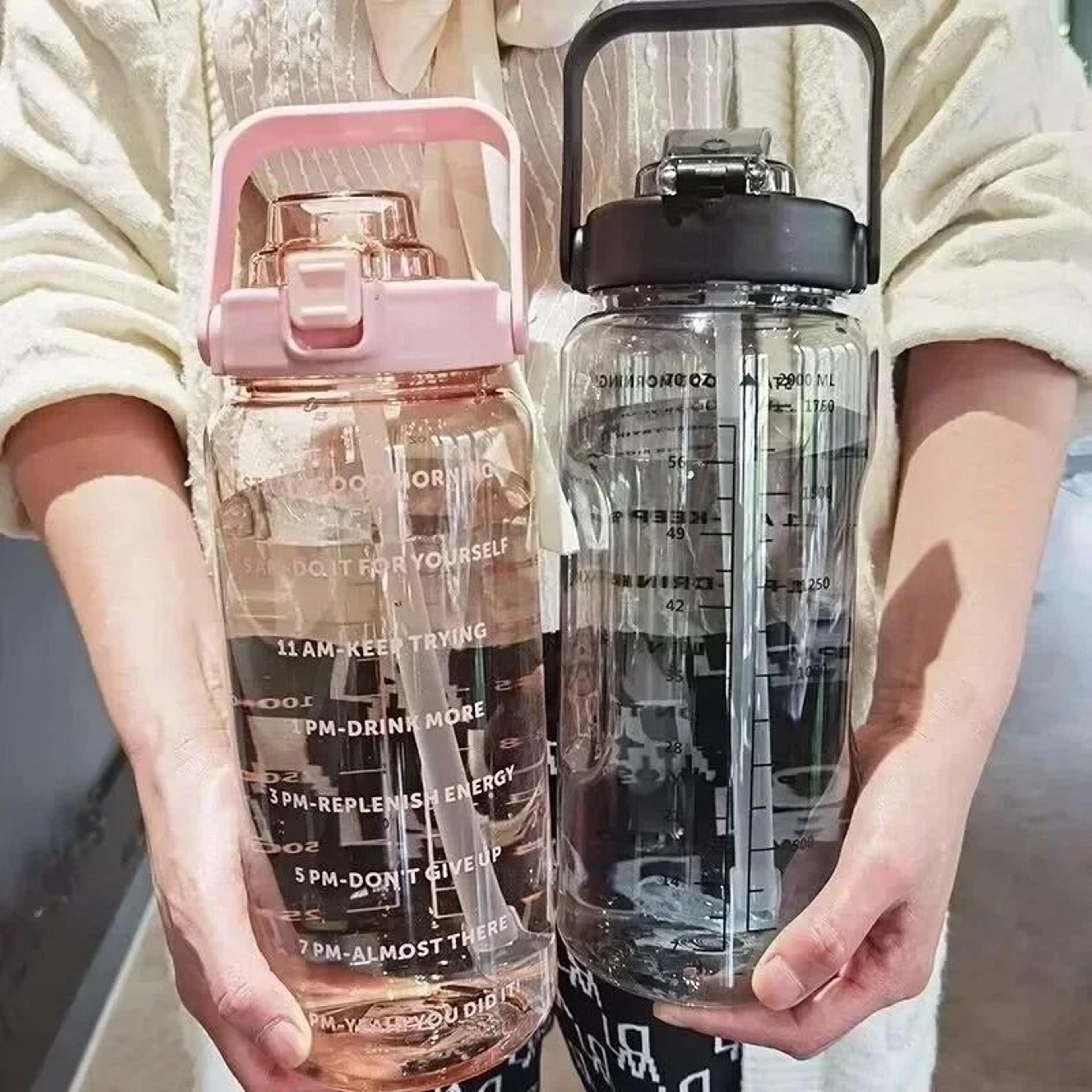 portable water bottle with straw and time marker large capacity 2 liter sports drink bottle