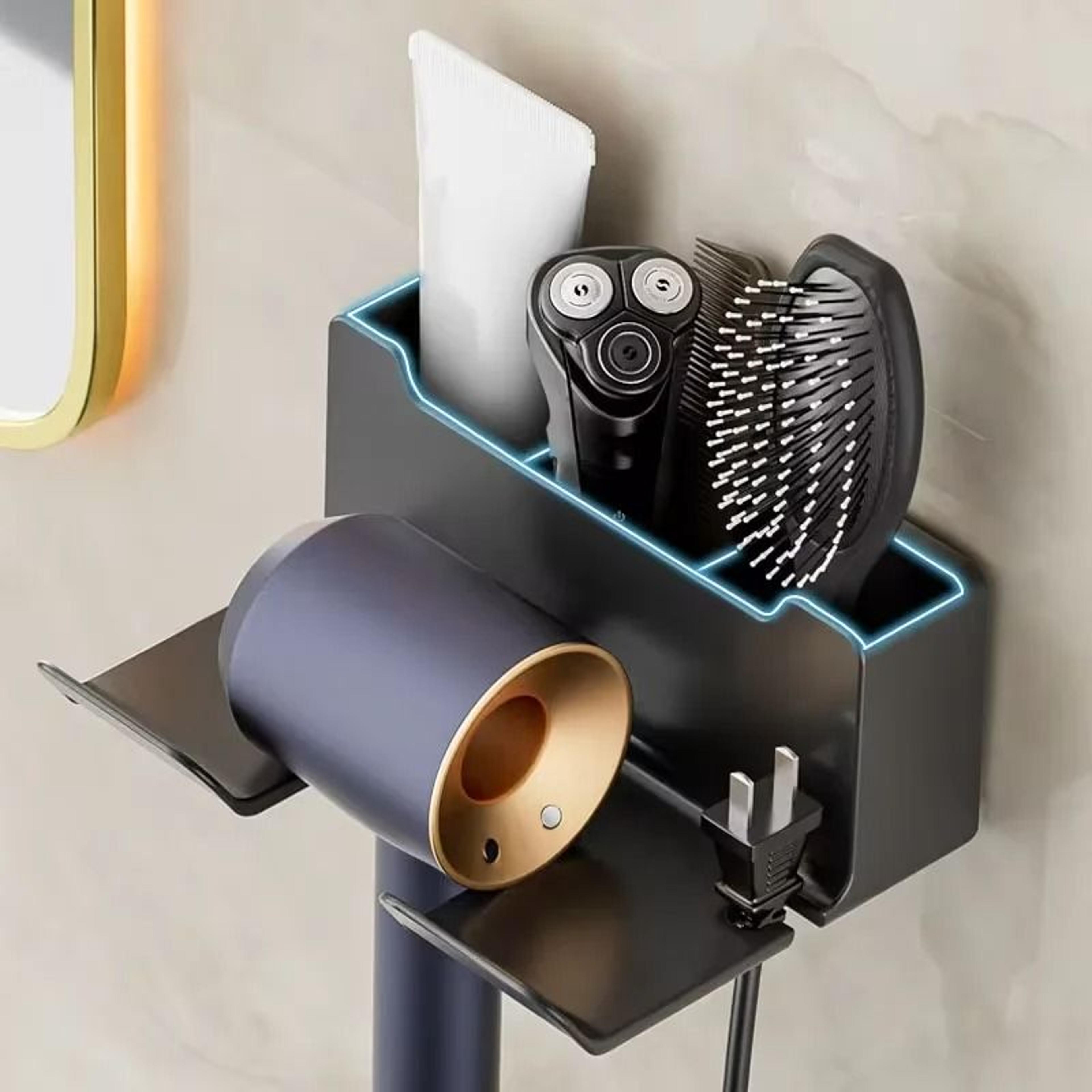 bathroom hair dryer storage rack wall mounted non perforated multifunctional organizer