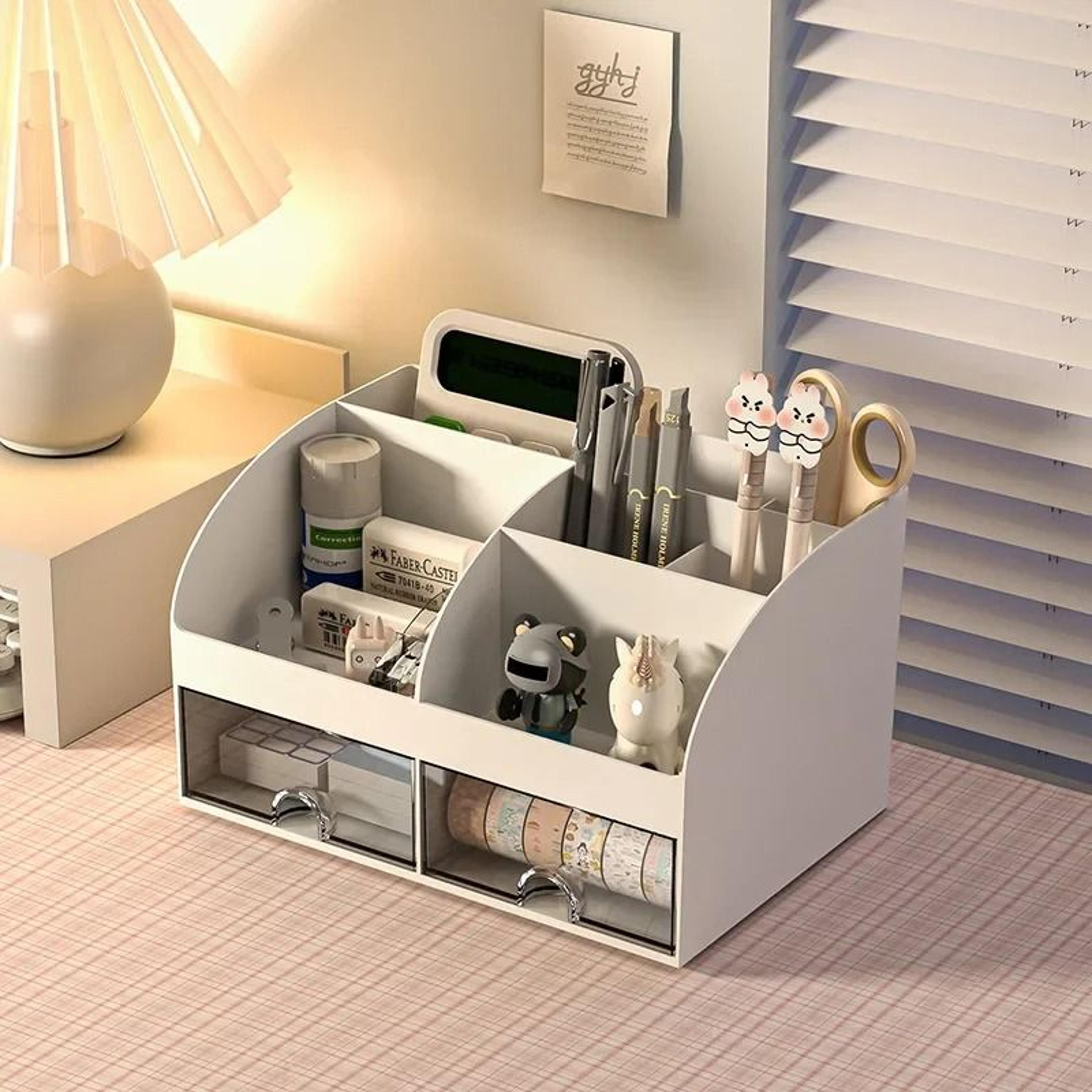 office desktop storage box organizer with dual drawers