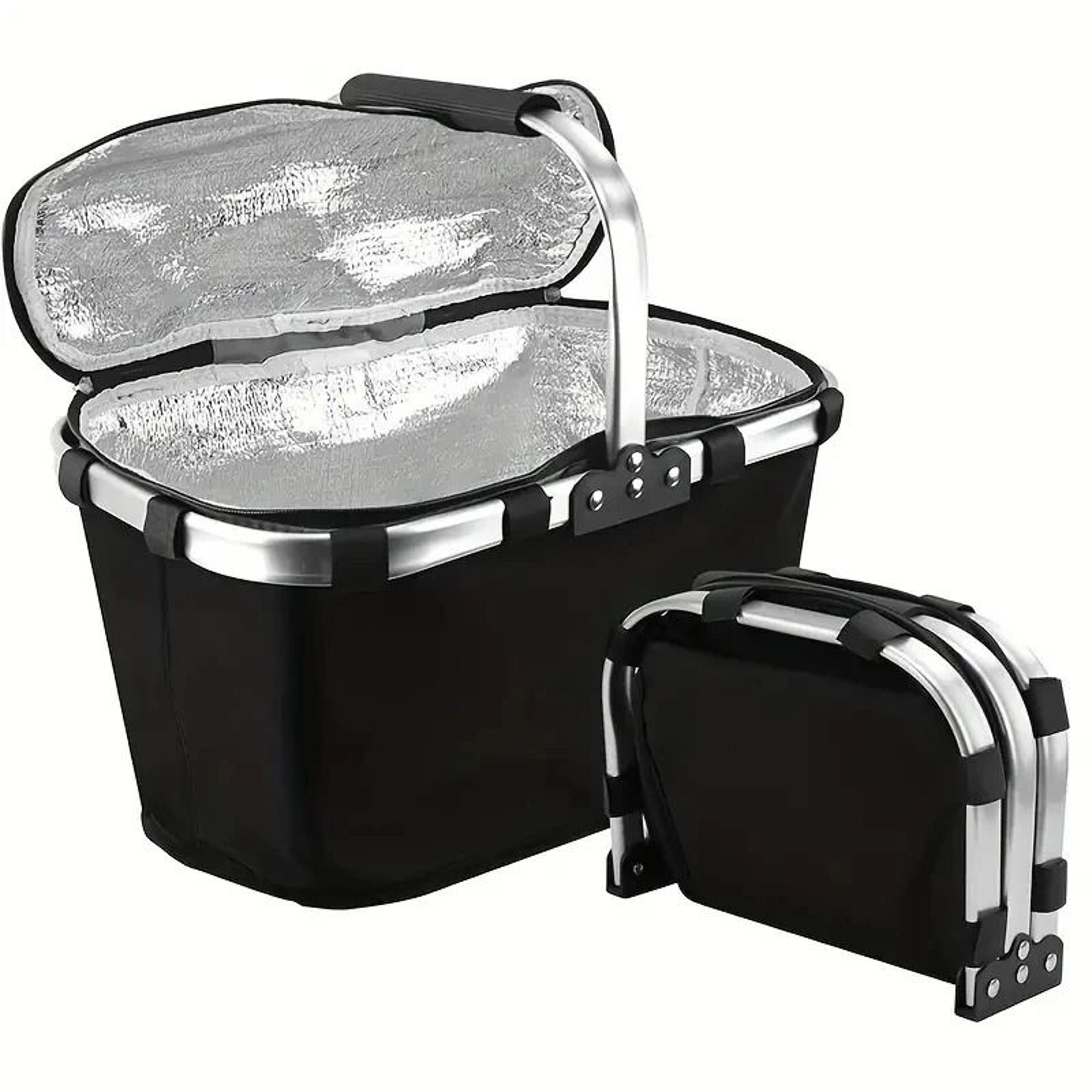 foldable insulated picnic basket with aluminum frame for outdoor food storage