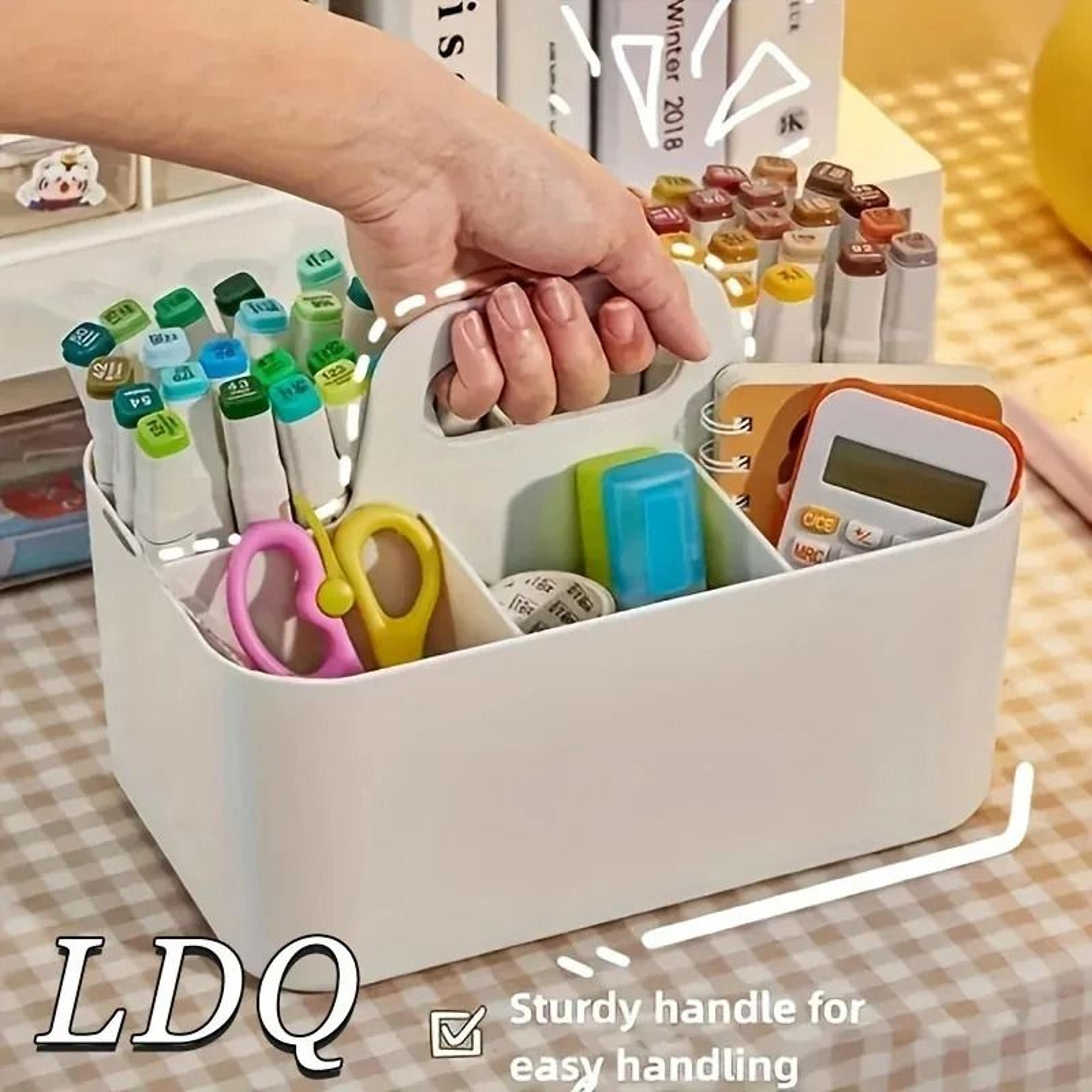 portable five compartment storage basket for desk organization with carry handle