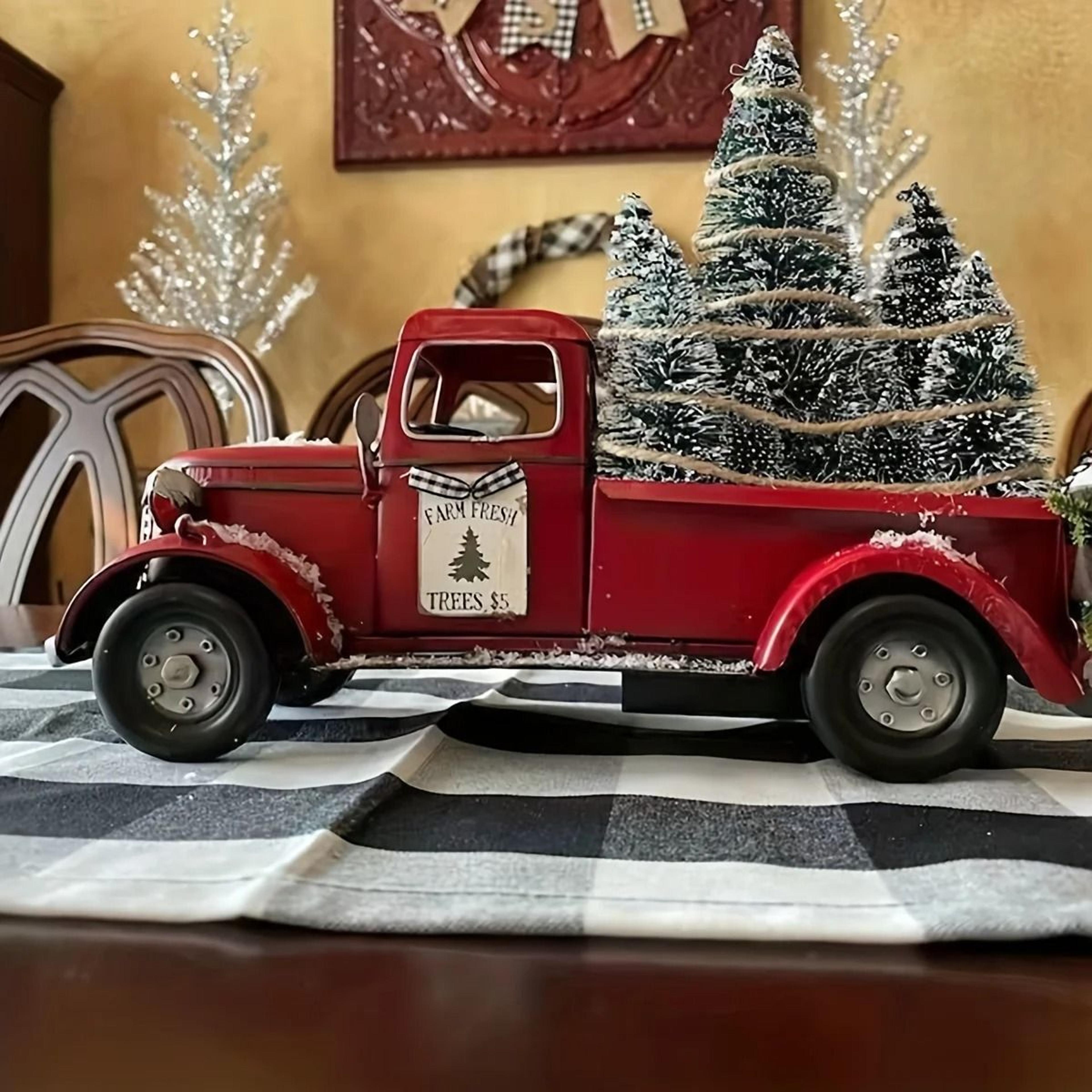 christmas resin red truck ornament with christmas tree home decor