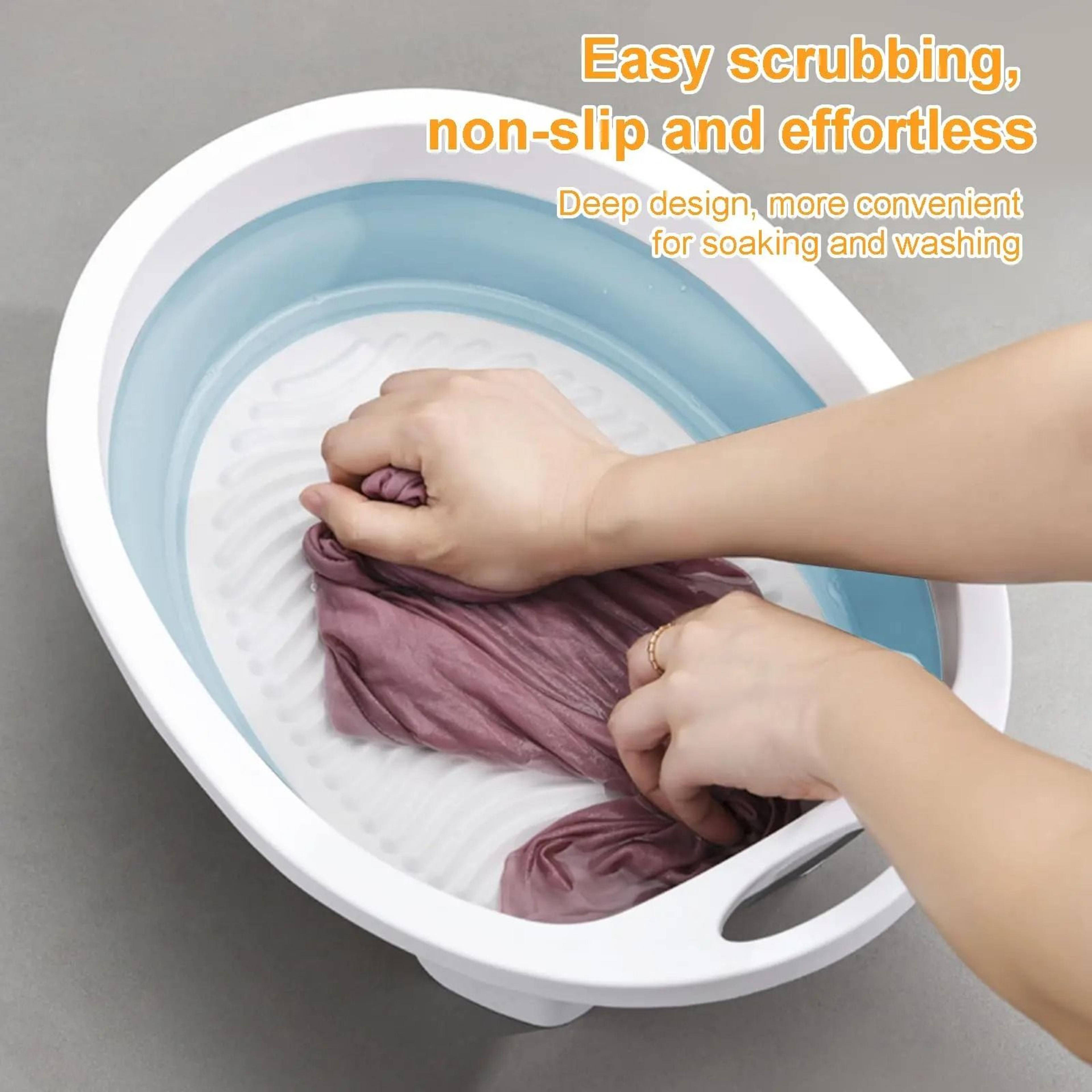 portable foldable basin with built in washboard for clothes cleaning