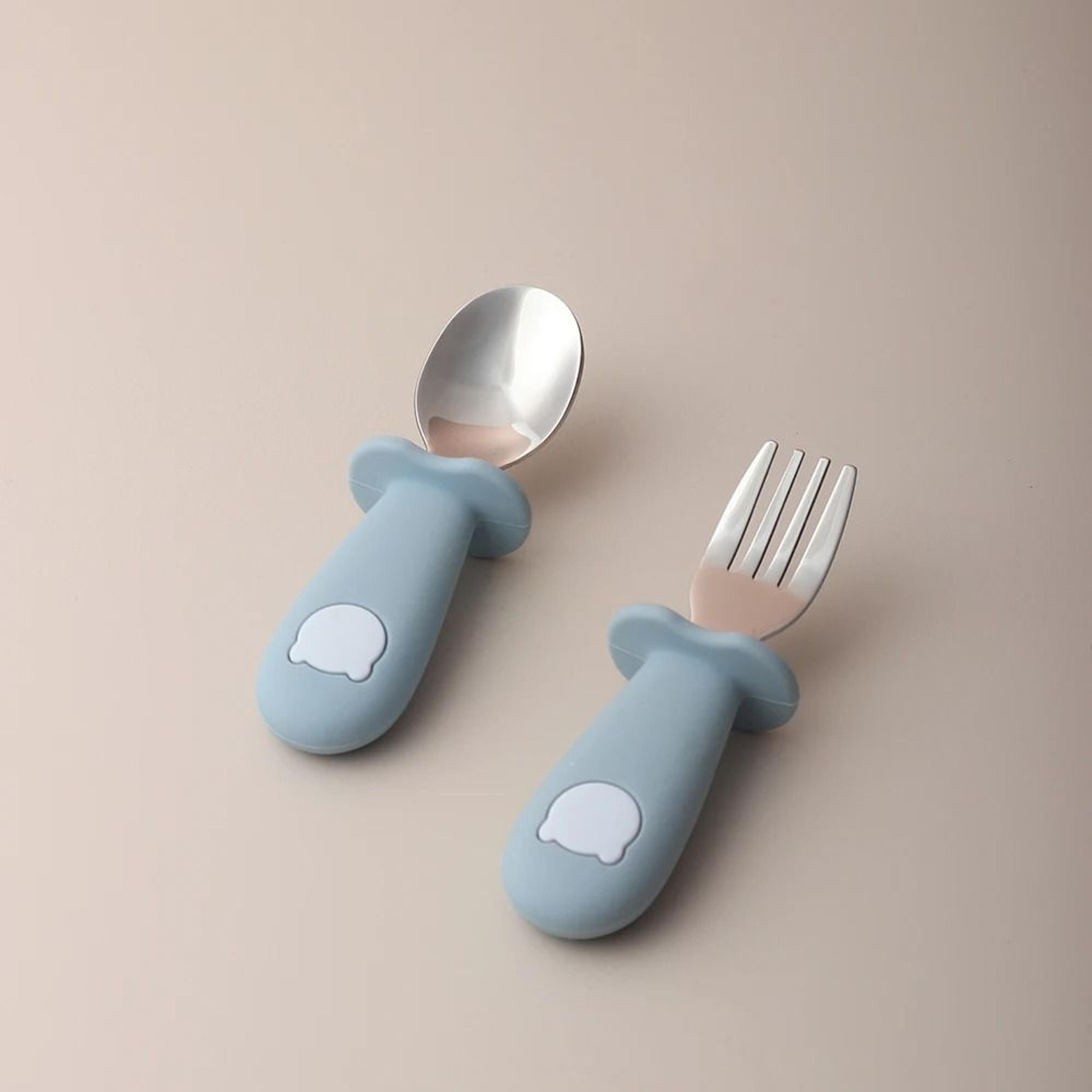 baby panda shape silicone spoon and fork stainless steel feeding set