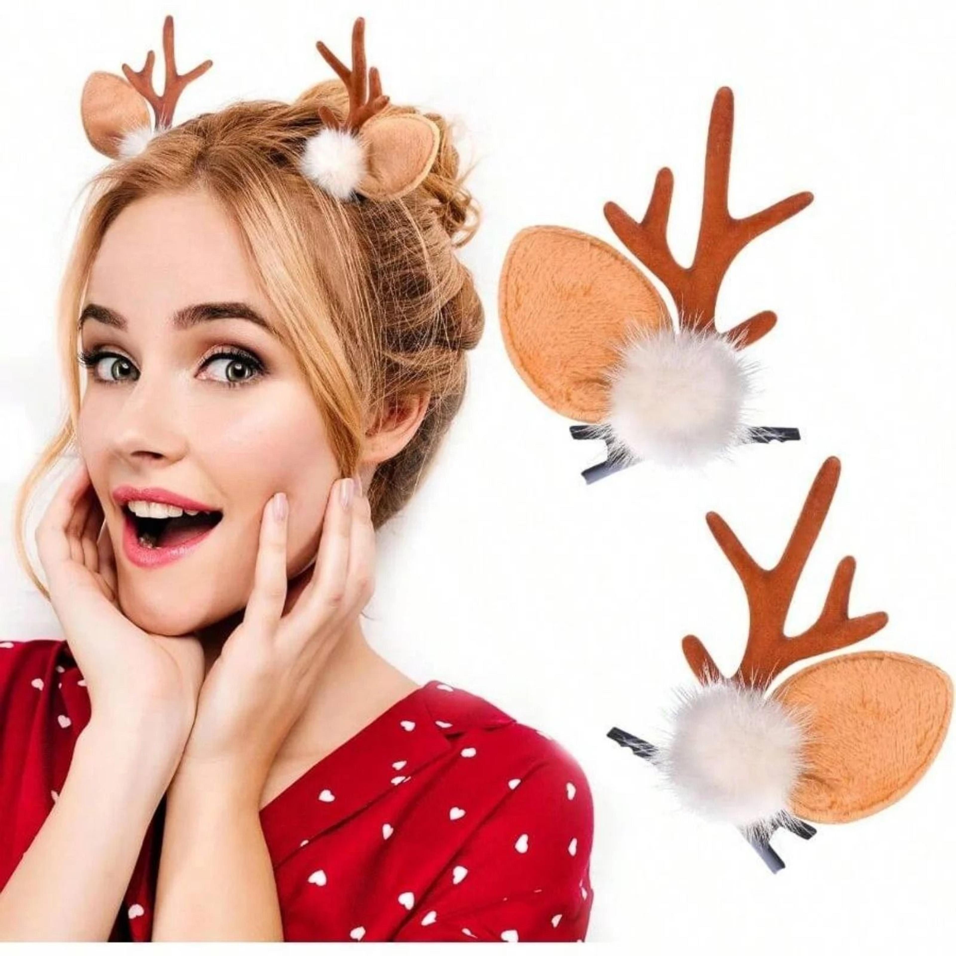 christmas reindeer antler hair clips with cute deer ears for festive holiday styling