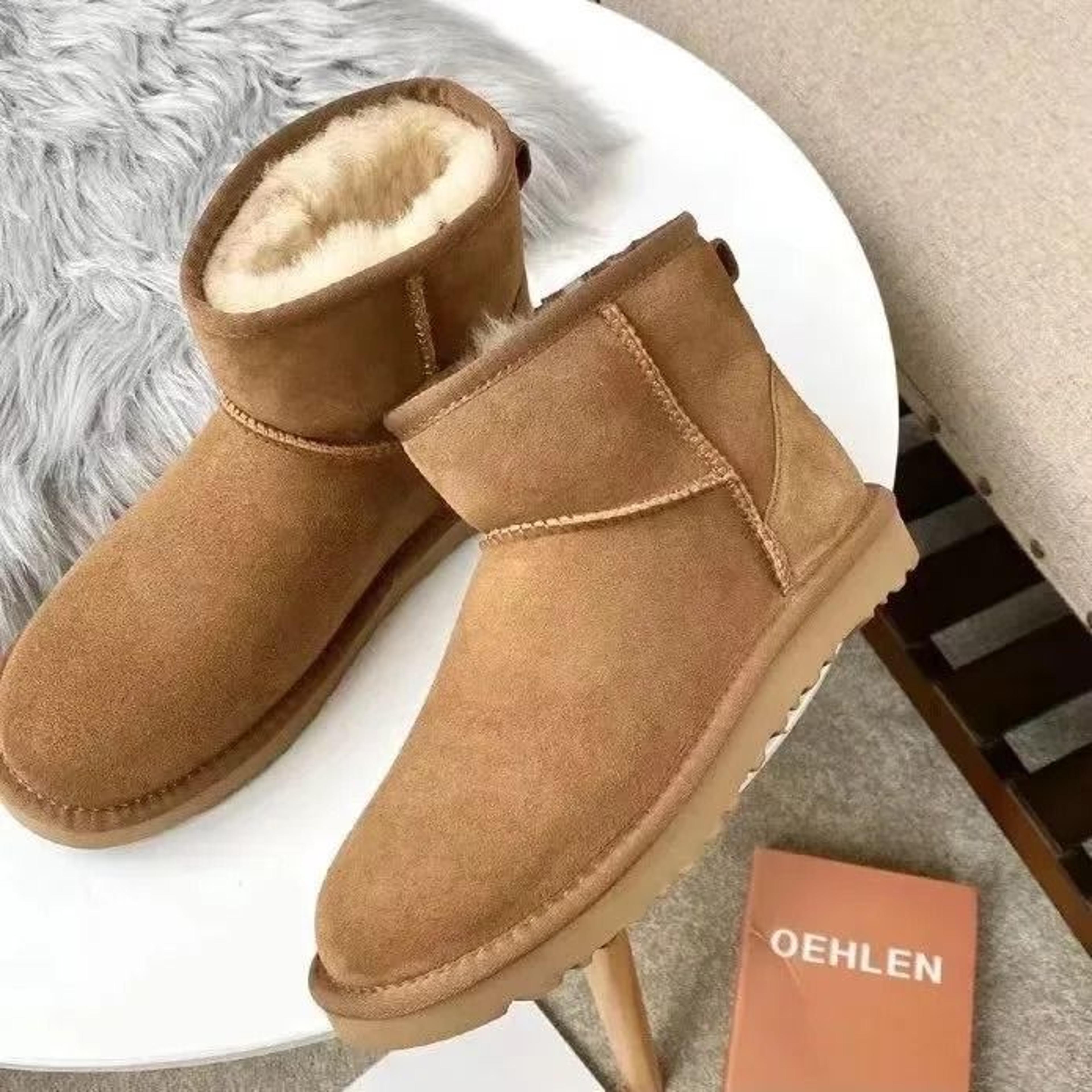 winter warm snow boots for women and men with sheepskin wool lining and non slip short boot design
