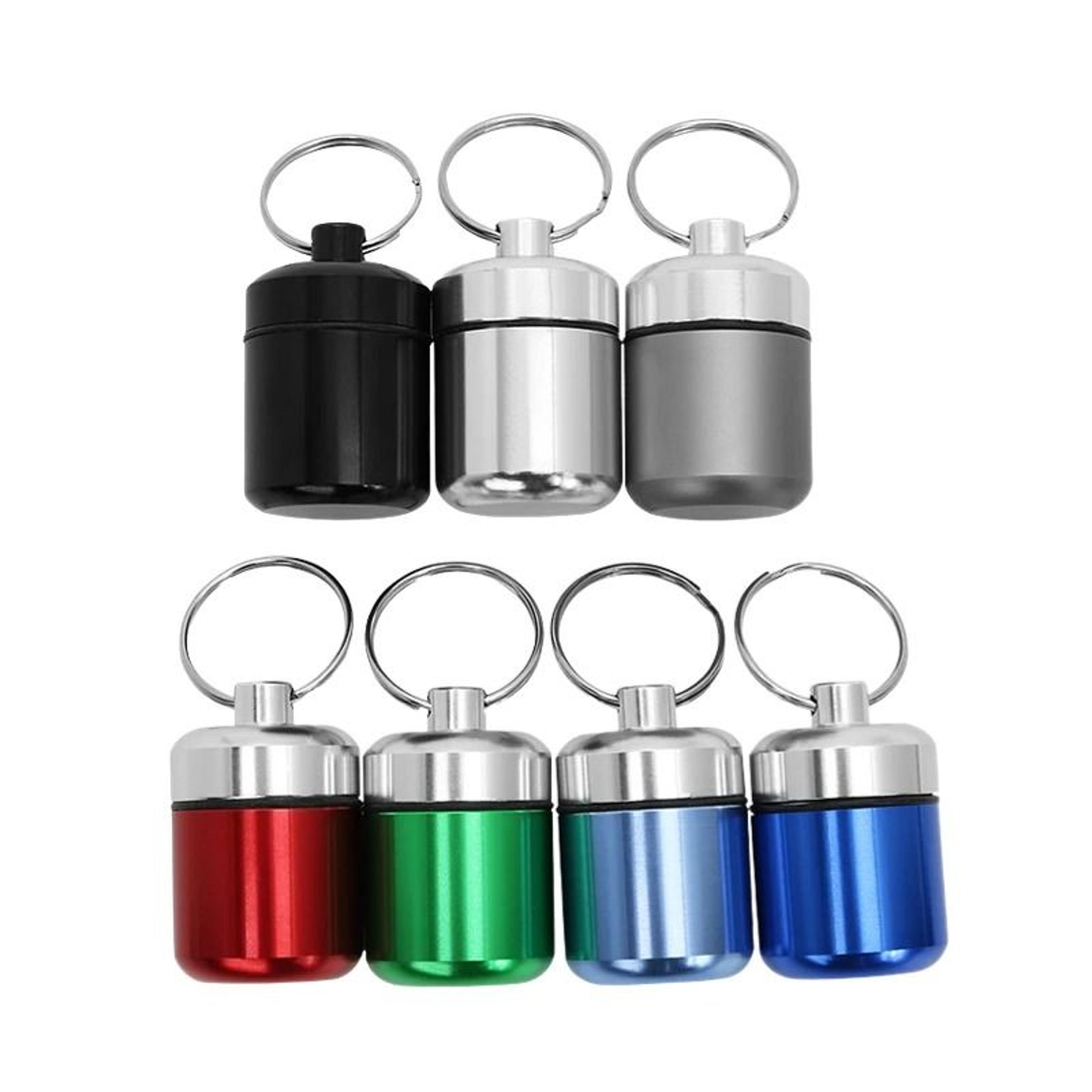 aluminum waterproof pill box with secure seal and keychain for vitamins and medicine