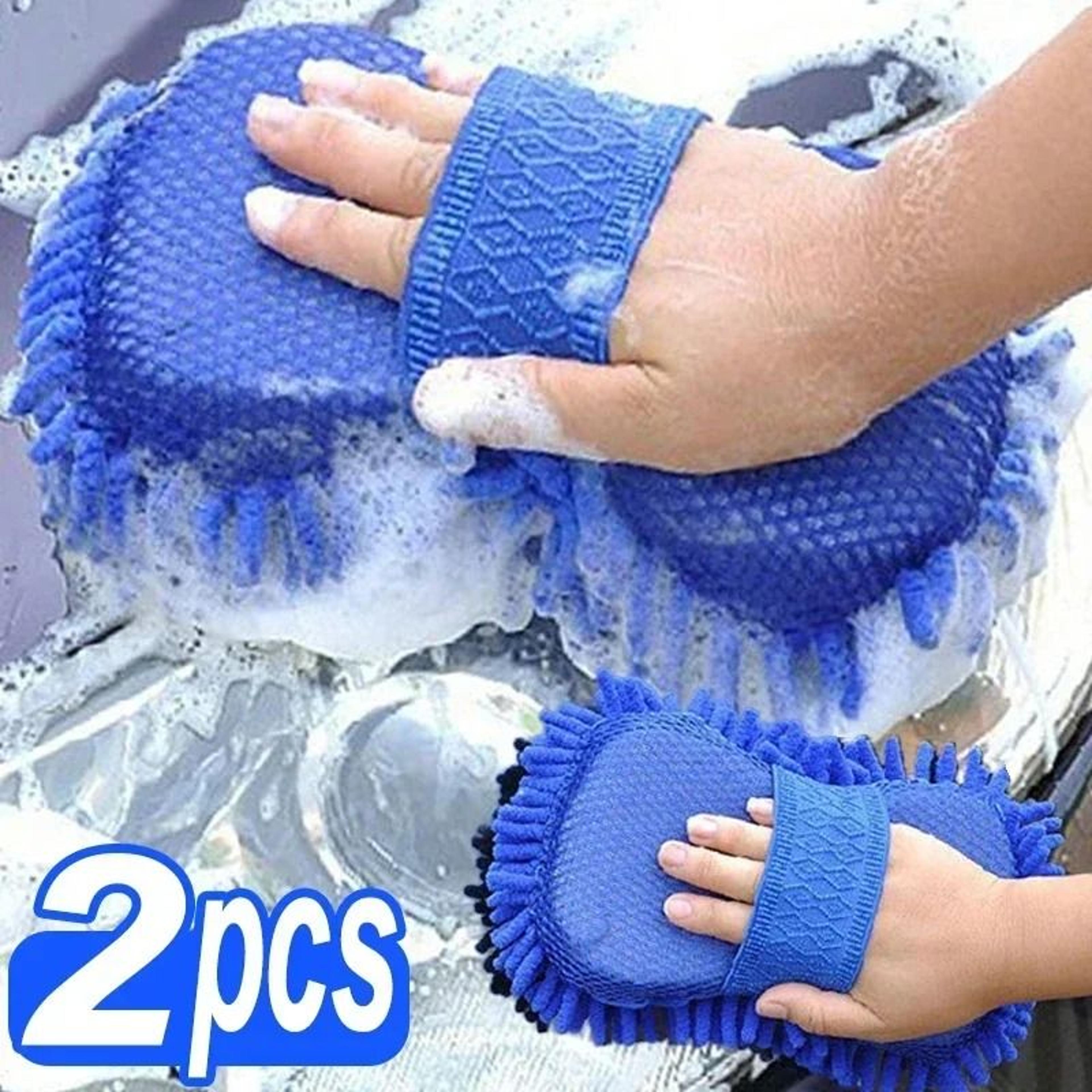 2 pcs blue microfiber chenille car wash sponges cleaning pads