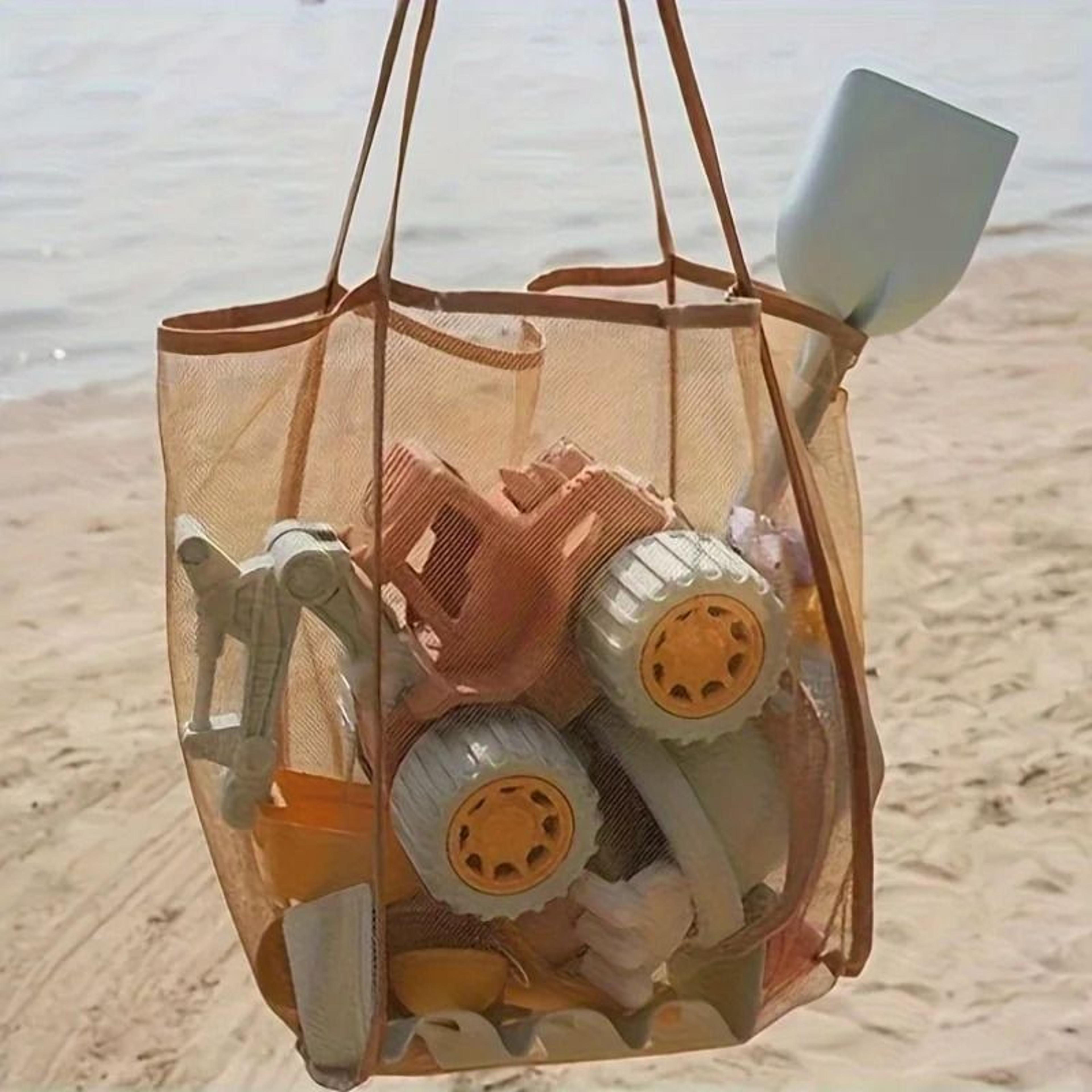 extra large foldable mesh tote bag with sturdy handles for beach toys and storage