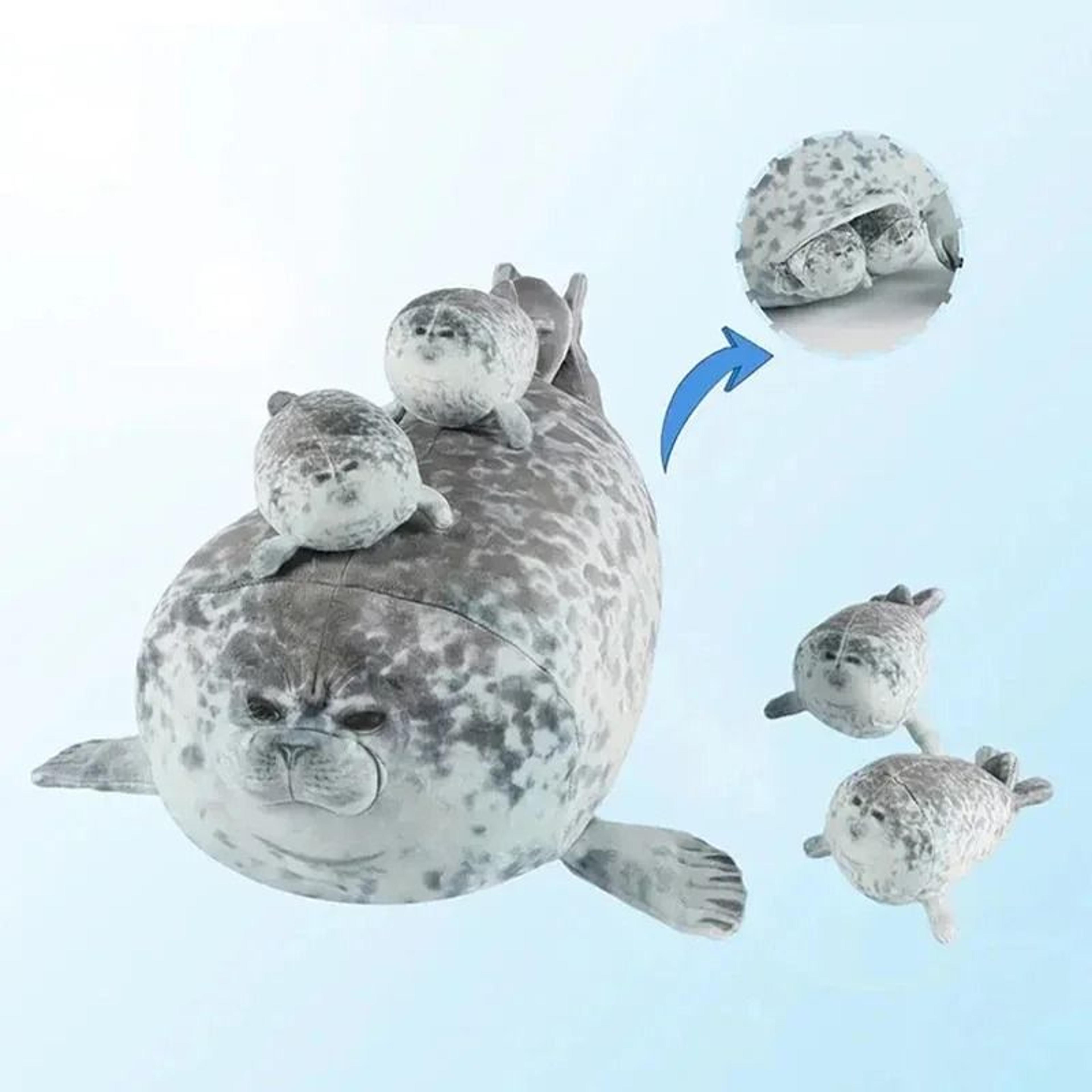mother and son seal plush toy set with zipper design 40 inch