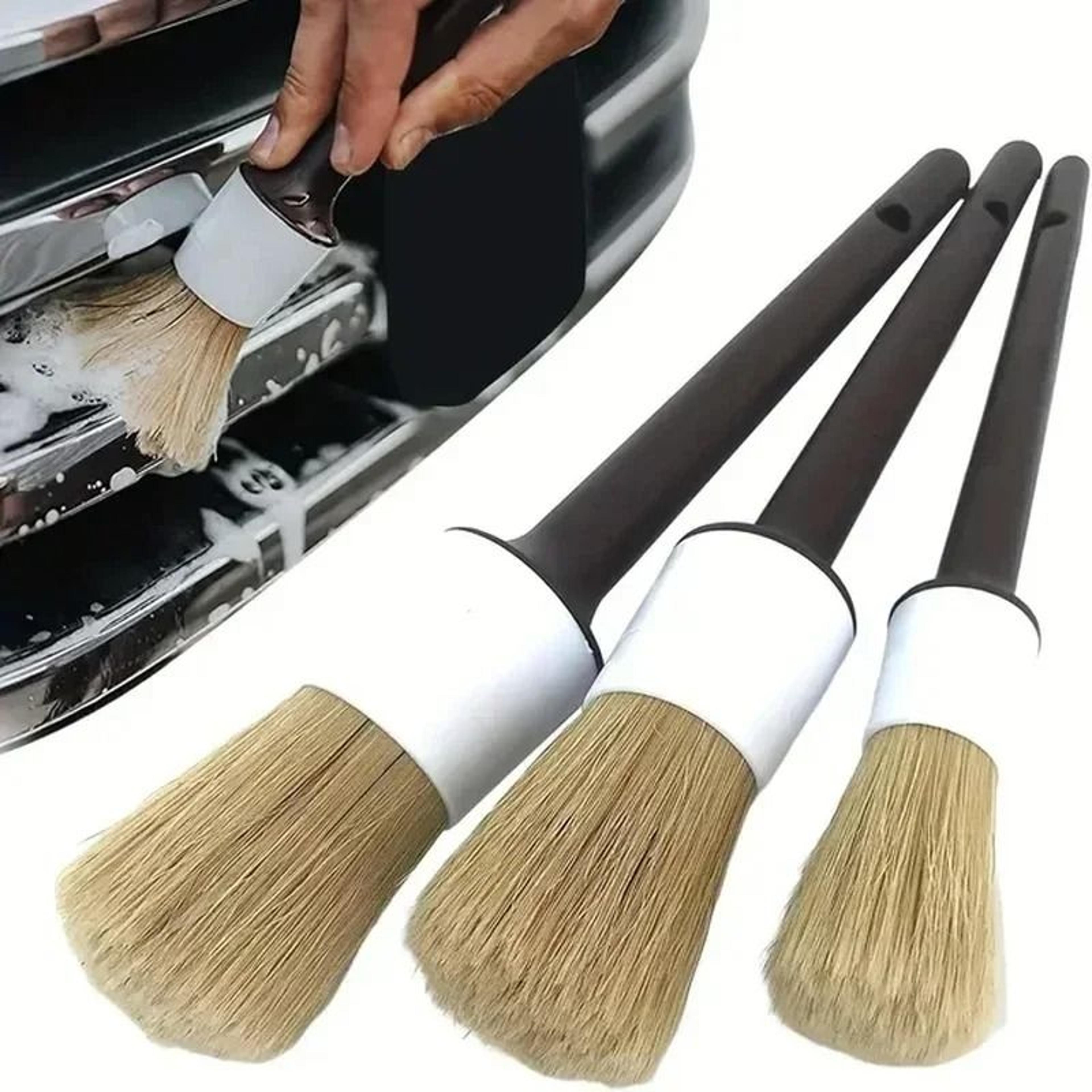 car interior and exterior detailing brush set with boar hair bristles