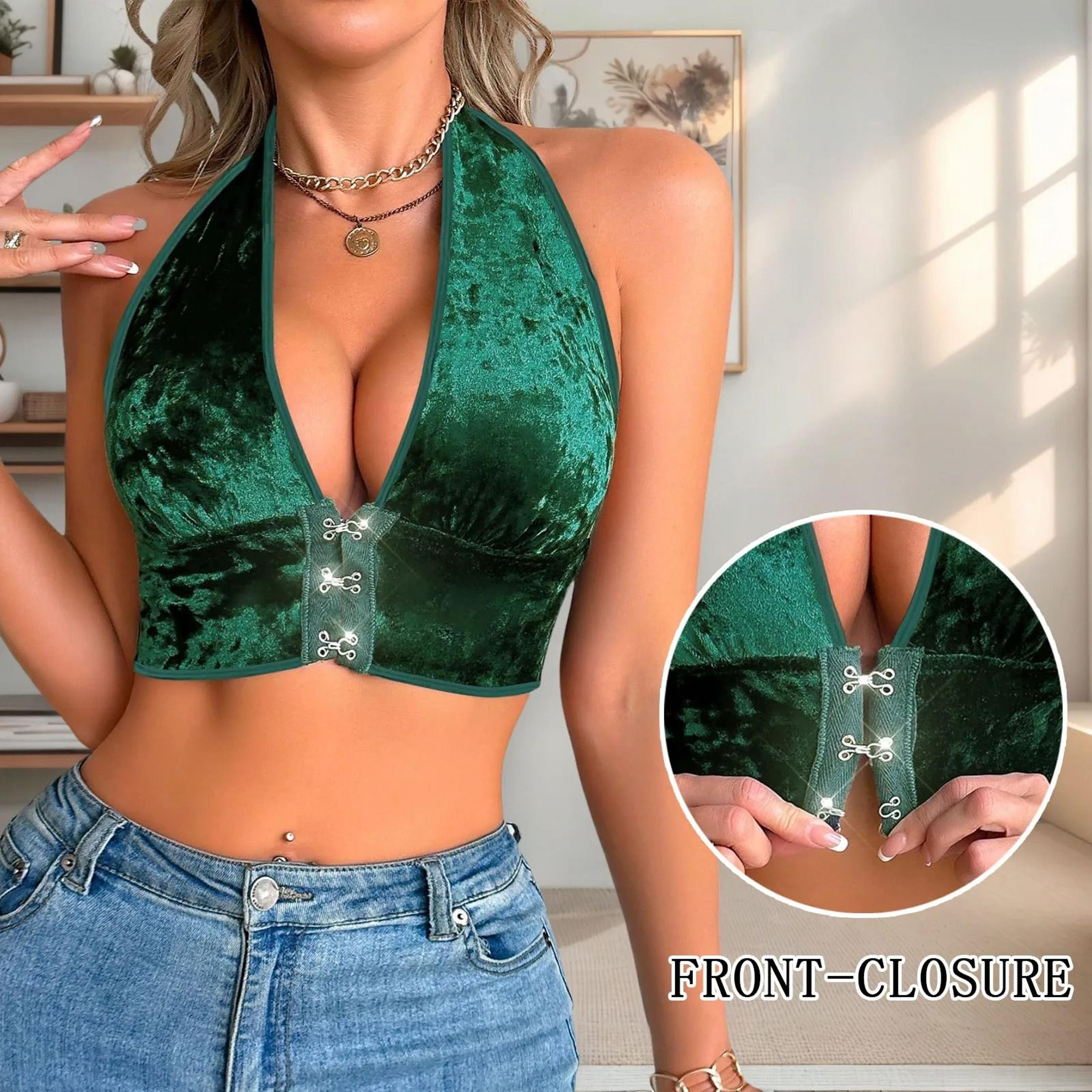 women halter neck front closure wireless bra soft winter support bralette