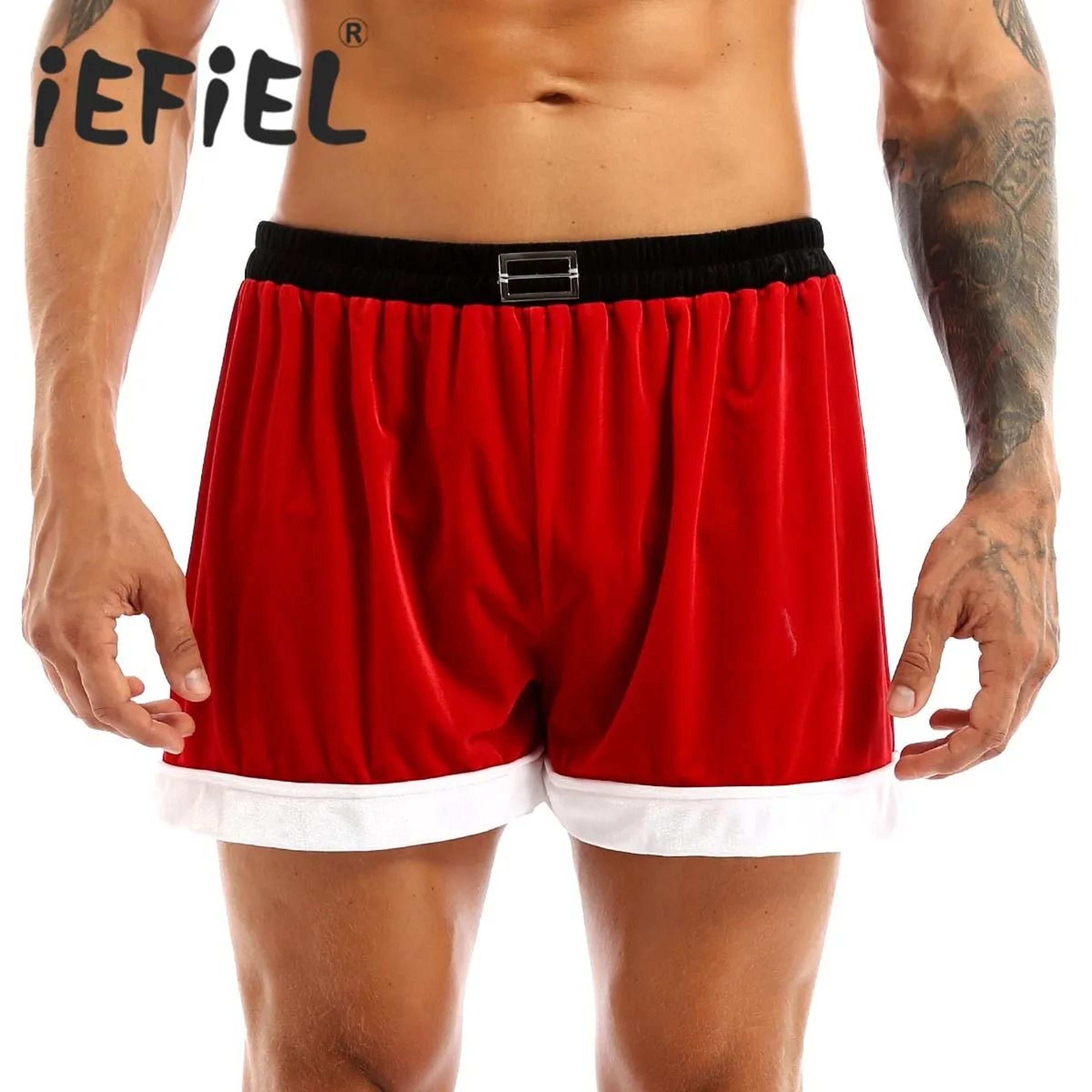 mens christmas santa claus flannel cosplay shorts sexy holiday boxer costume