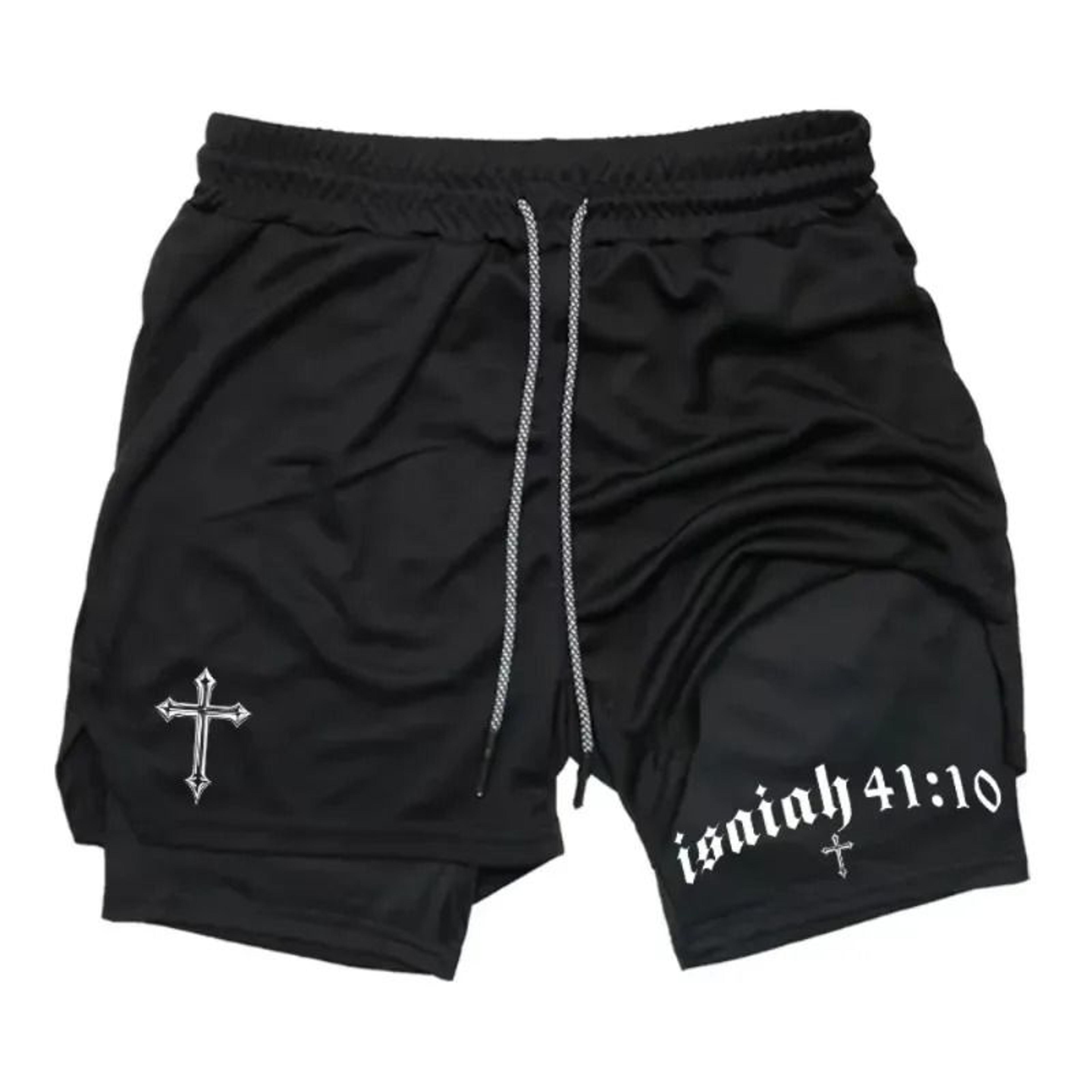 mens two in one athletic running shorts with phone pocket and towel loop