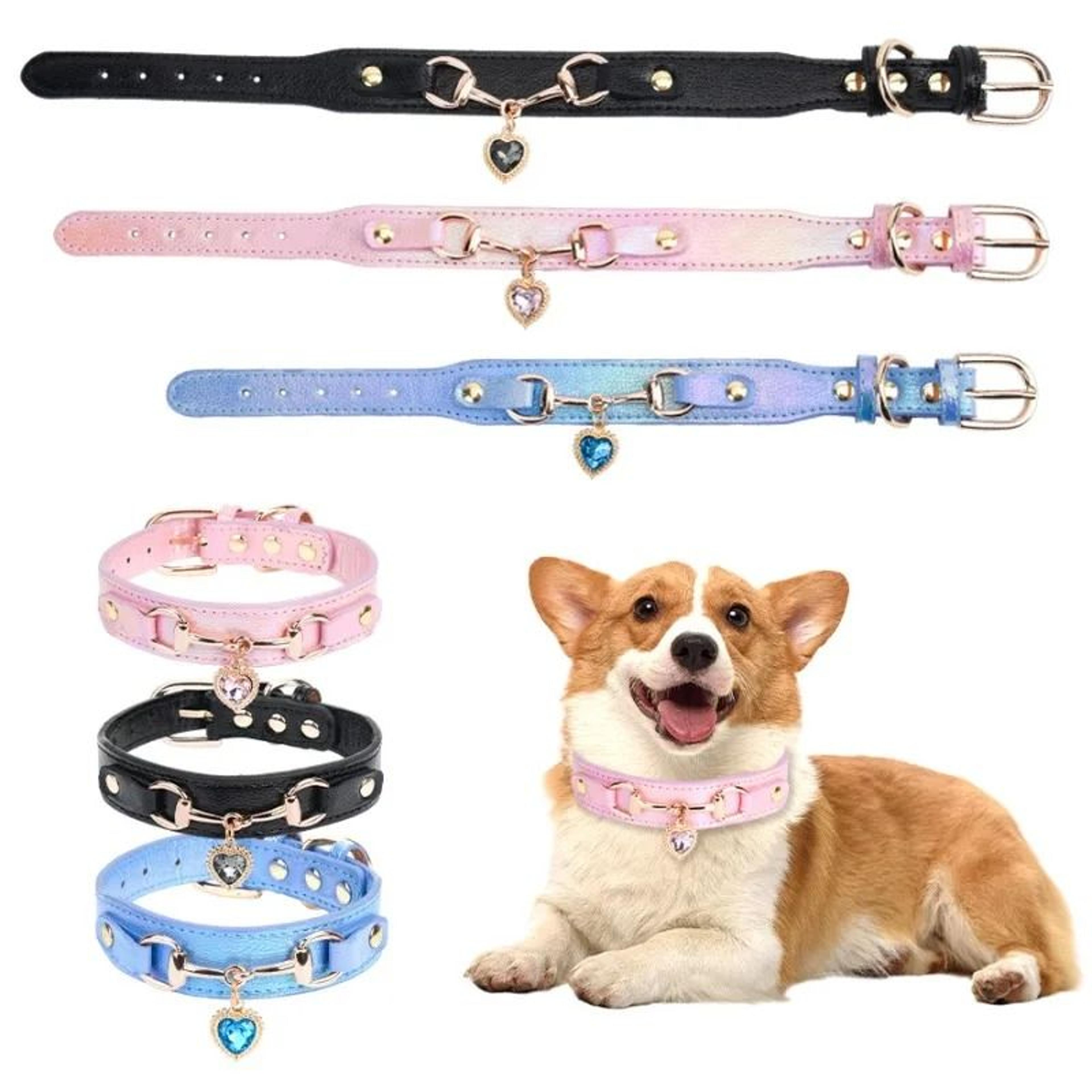 pu pet cat and dog collar with rhinestone heart necklace adjustable design