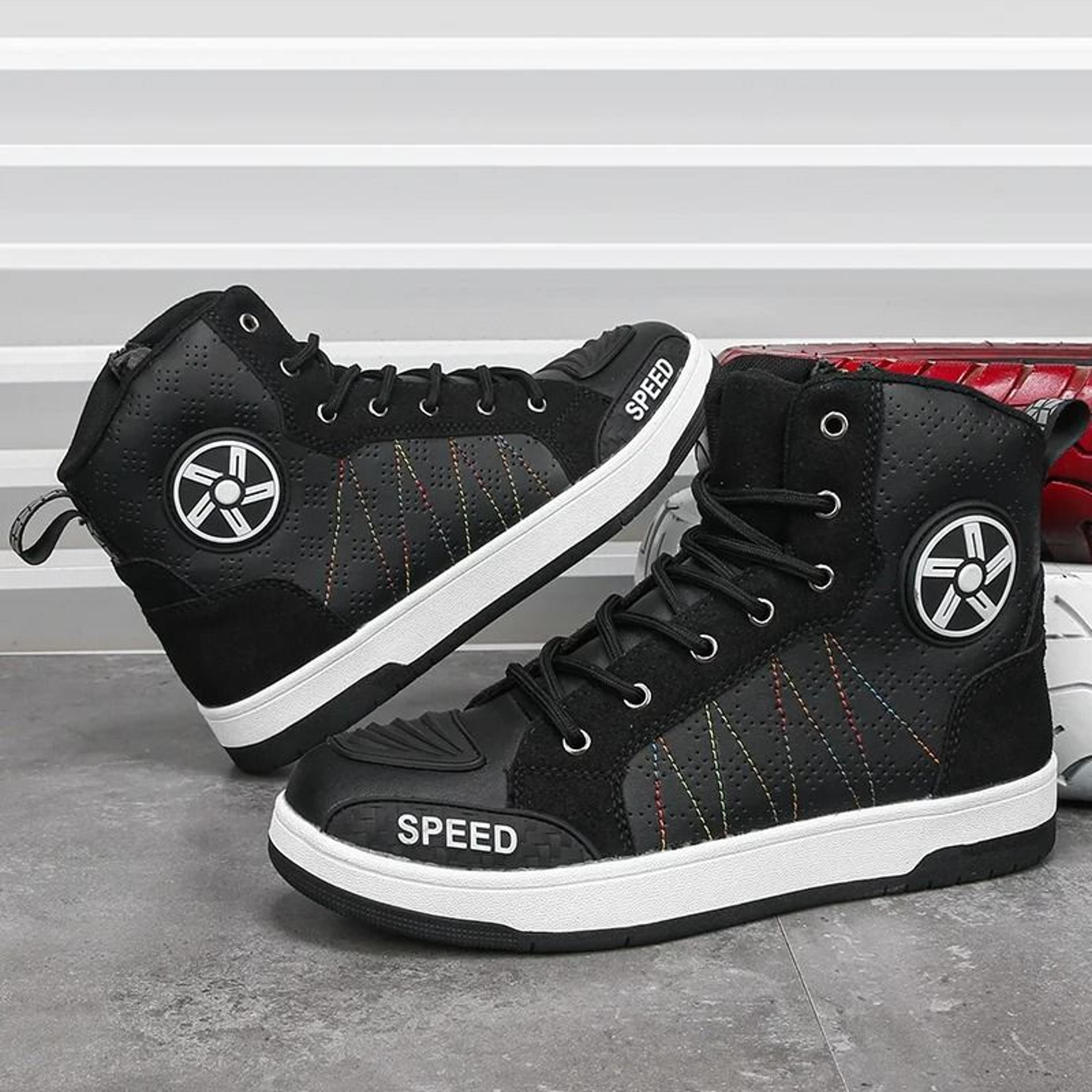 mens leather motorcycle riding shoes protective anti slip boots