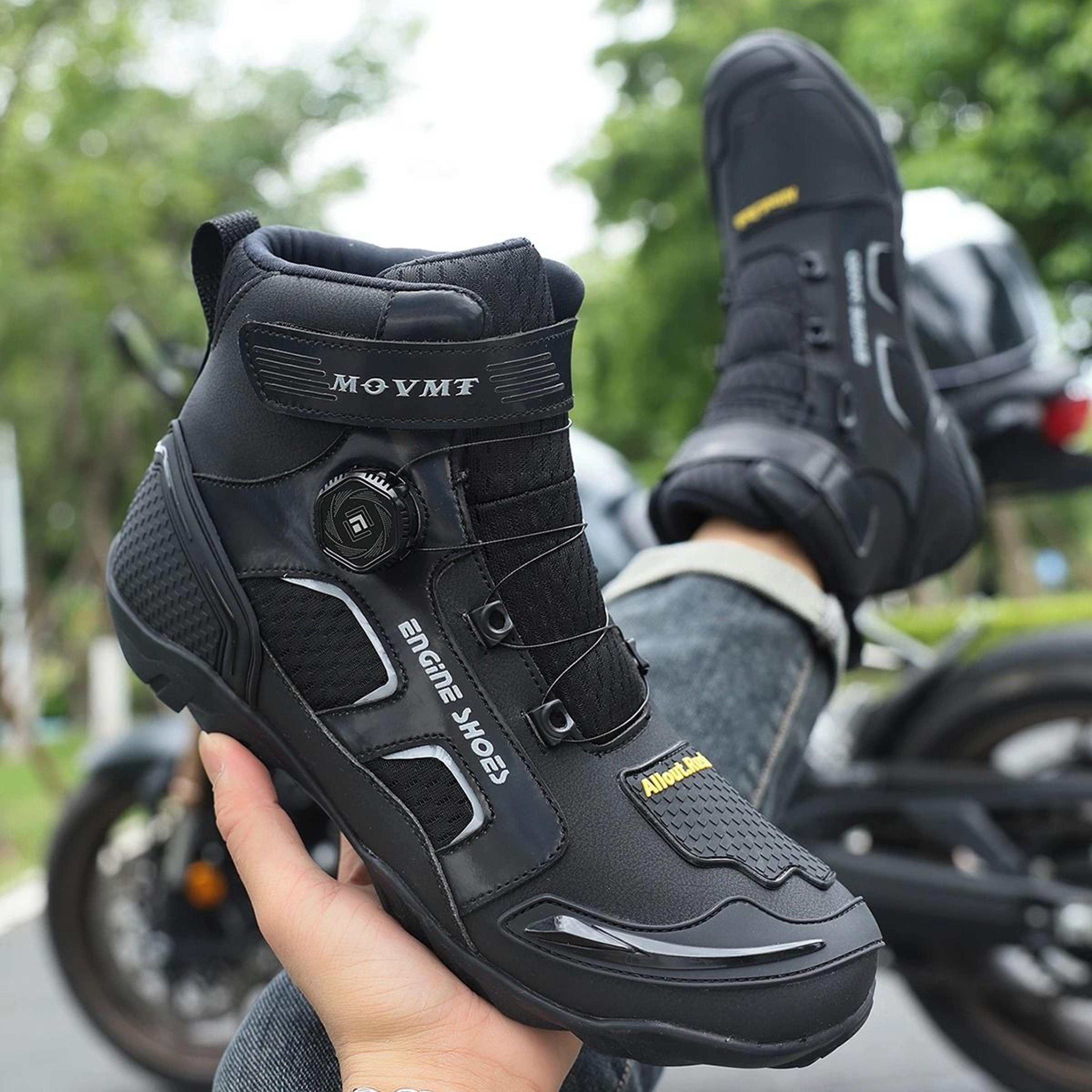 mens leather motorcycle boots anti slip ankle riding footwear