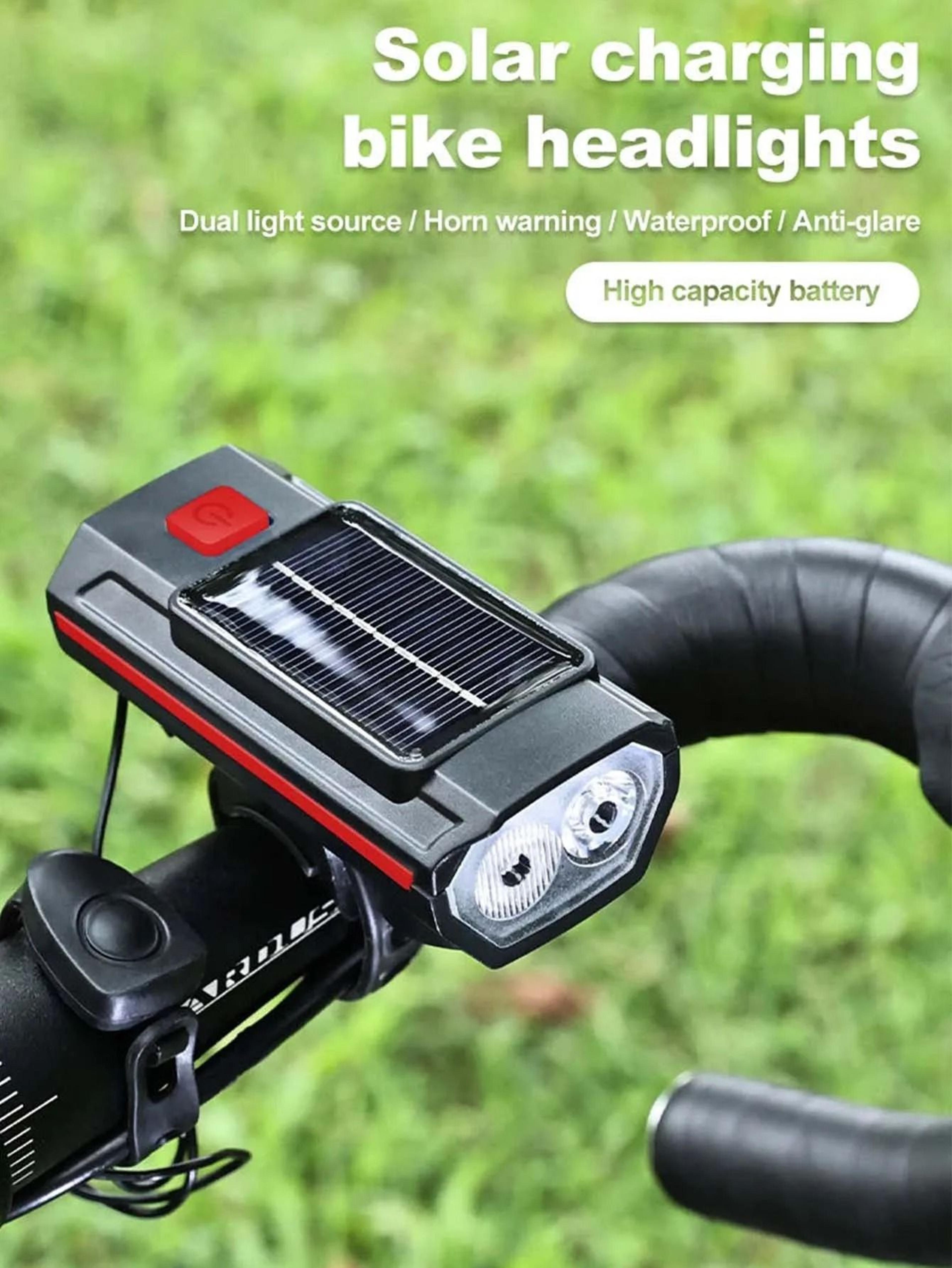 solar bicycle front light with horn type c rechargeable safety bike lamp
