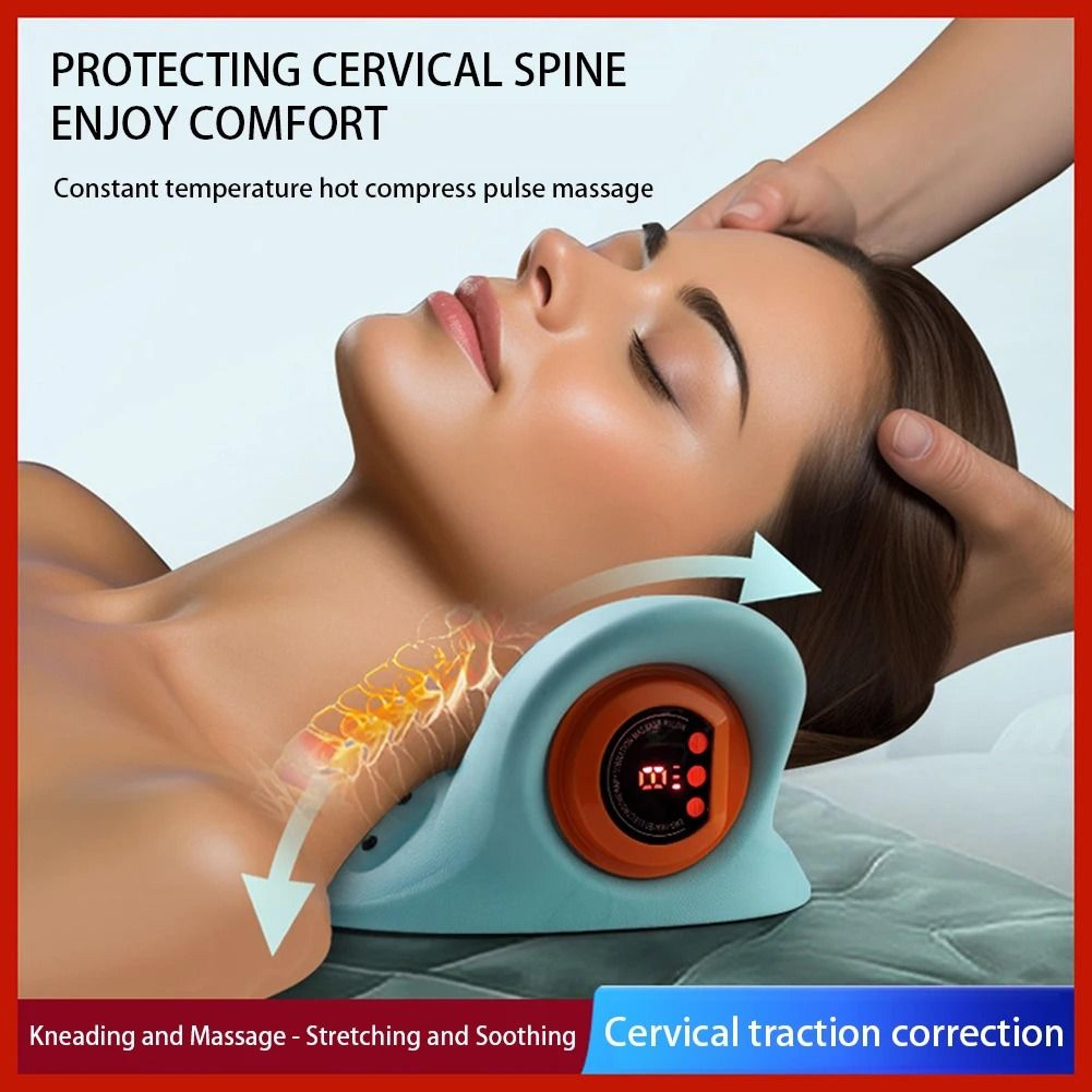 electric cervical neck massager pillow with traction heat and vibration therapy