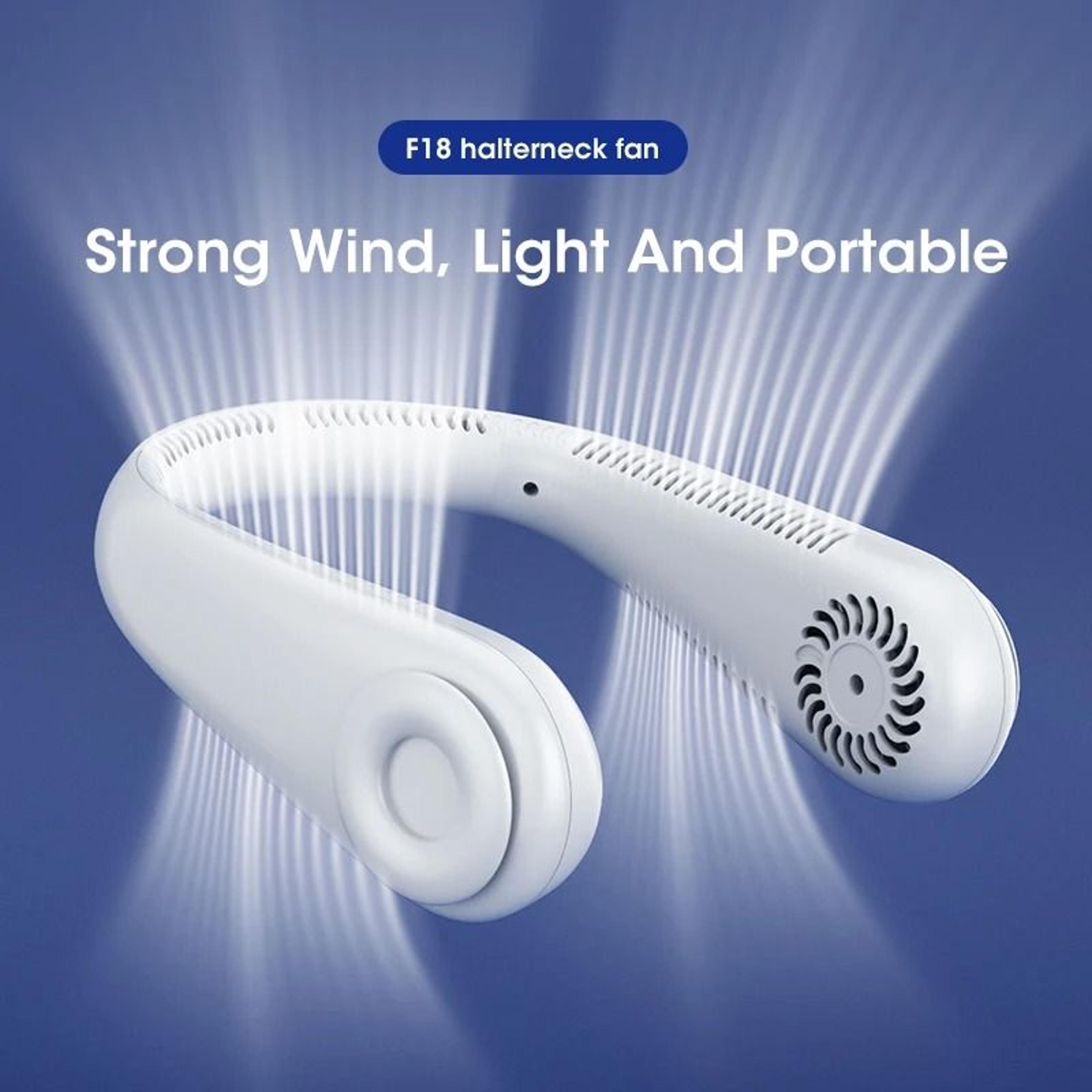 hands free bladeless neck fan with power bank usb rechargeable for travel sports and office use