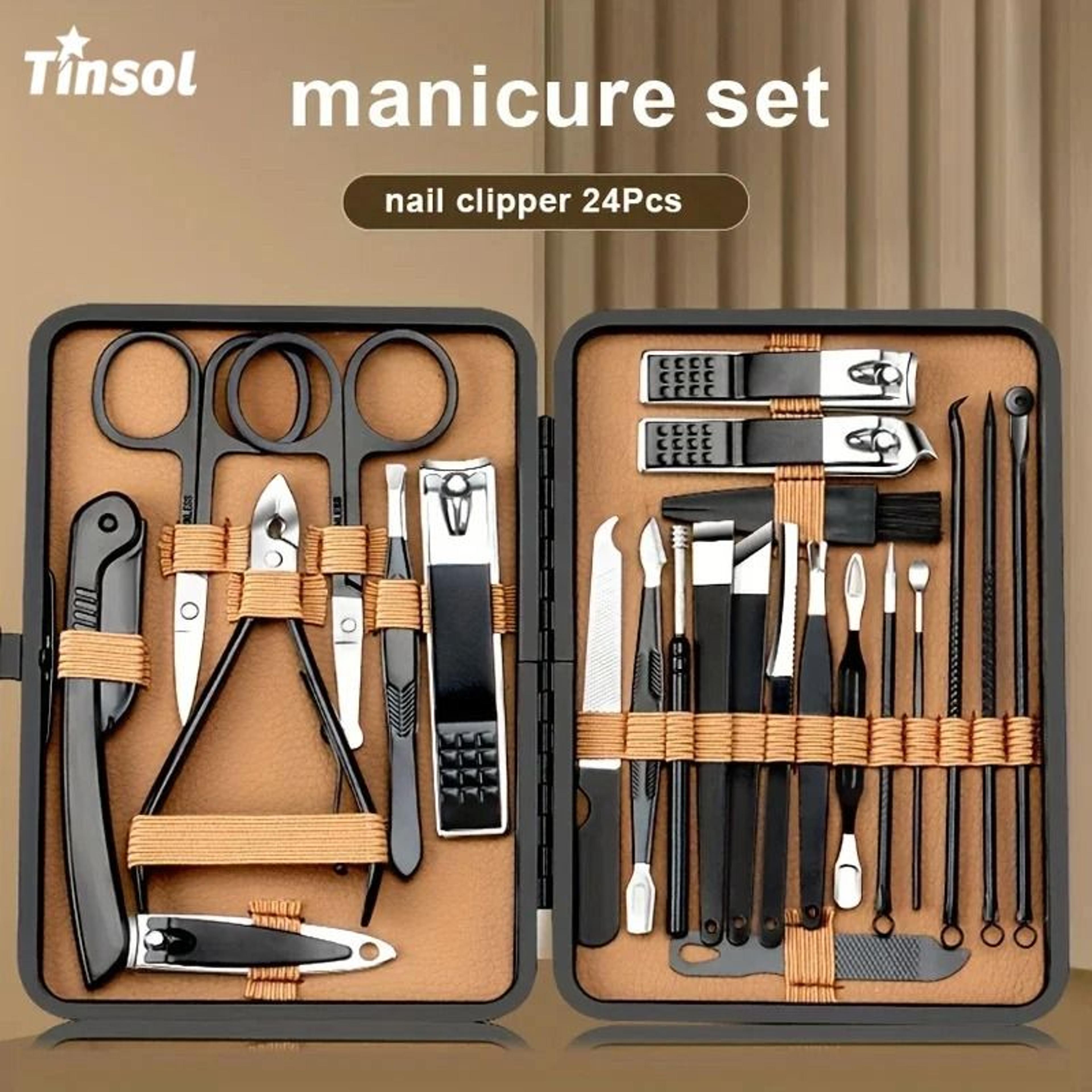 professional nail care tool set with pu leather case stainless steel clippers