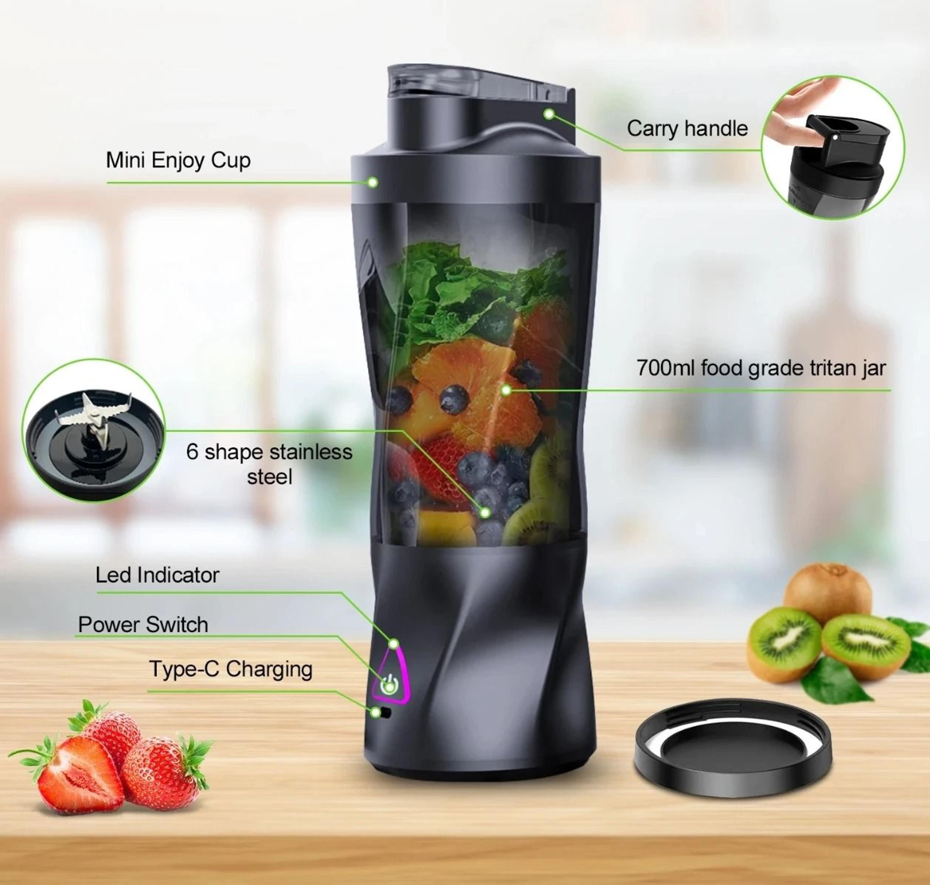 portable electric juicer blender with 700ml capacity rechargeable smoothie maker for travel and home