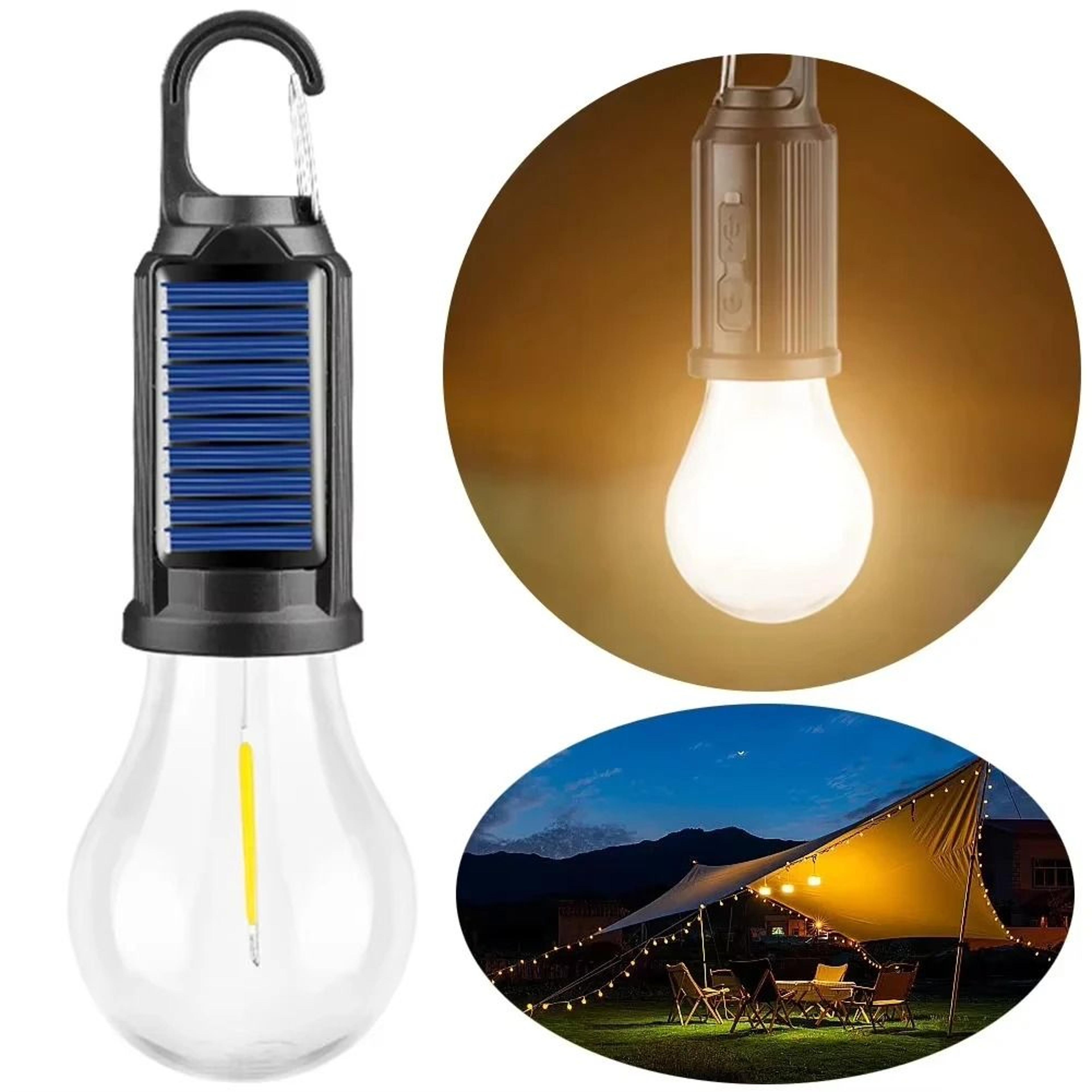 solar and usb rechargeable led camping bulb with dimmable warm light