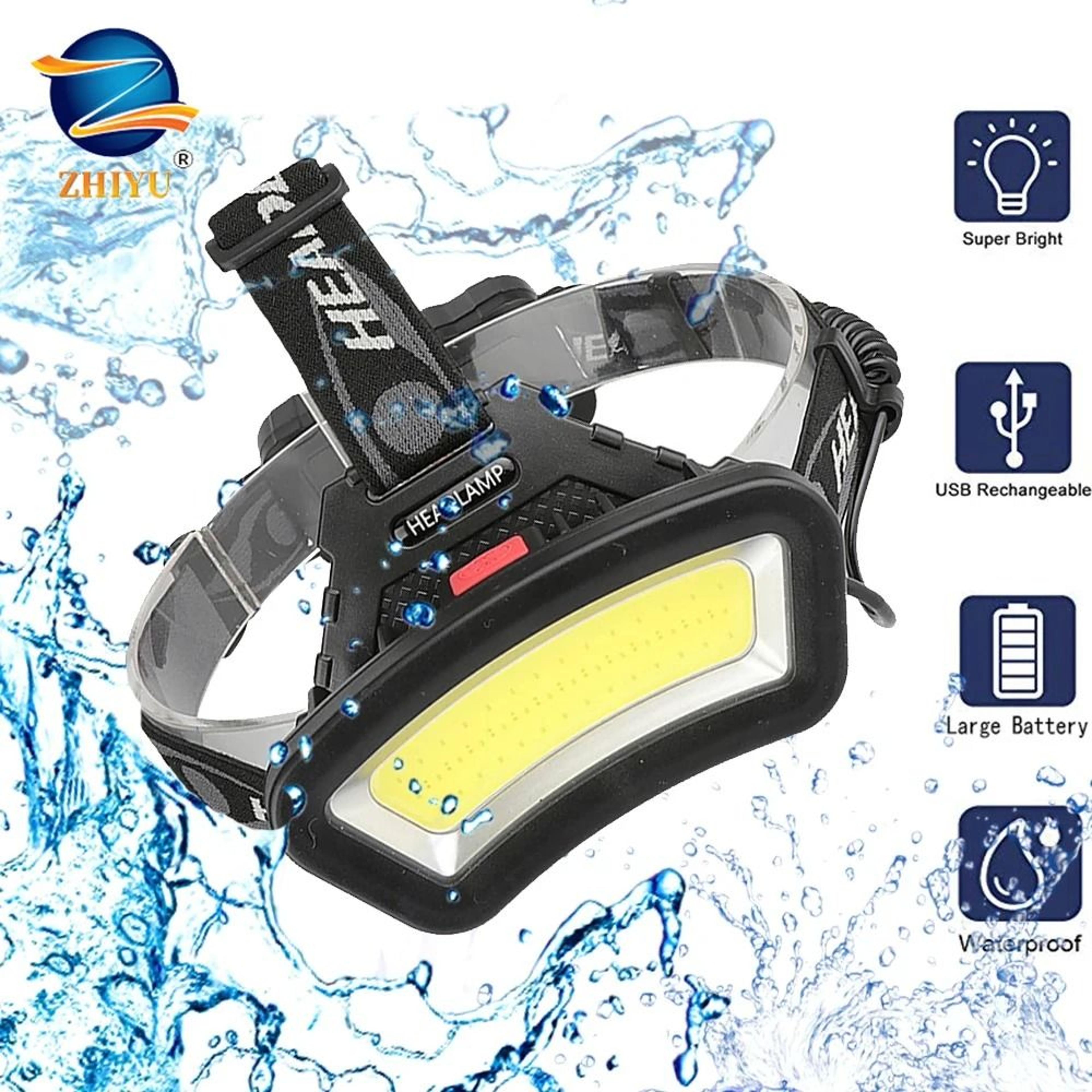 zk40 wide angle cob led headlamp with usb rechargeable dual battery design