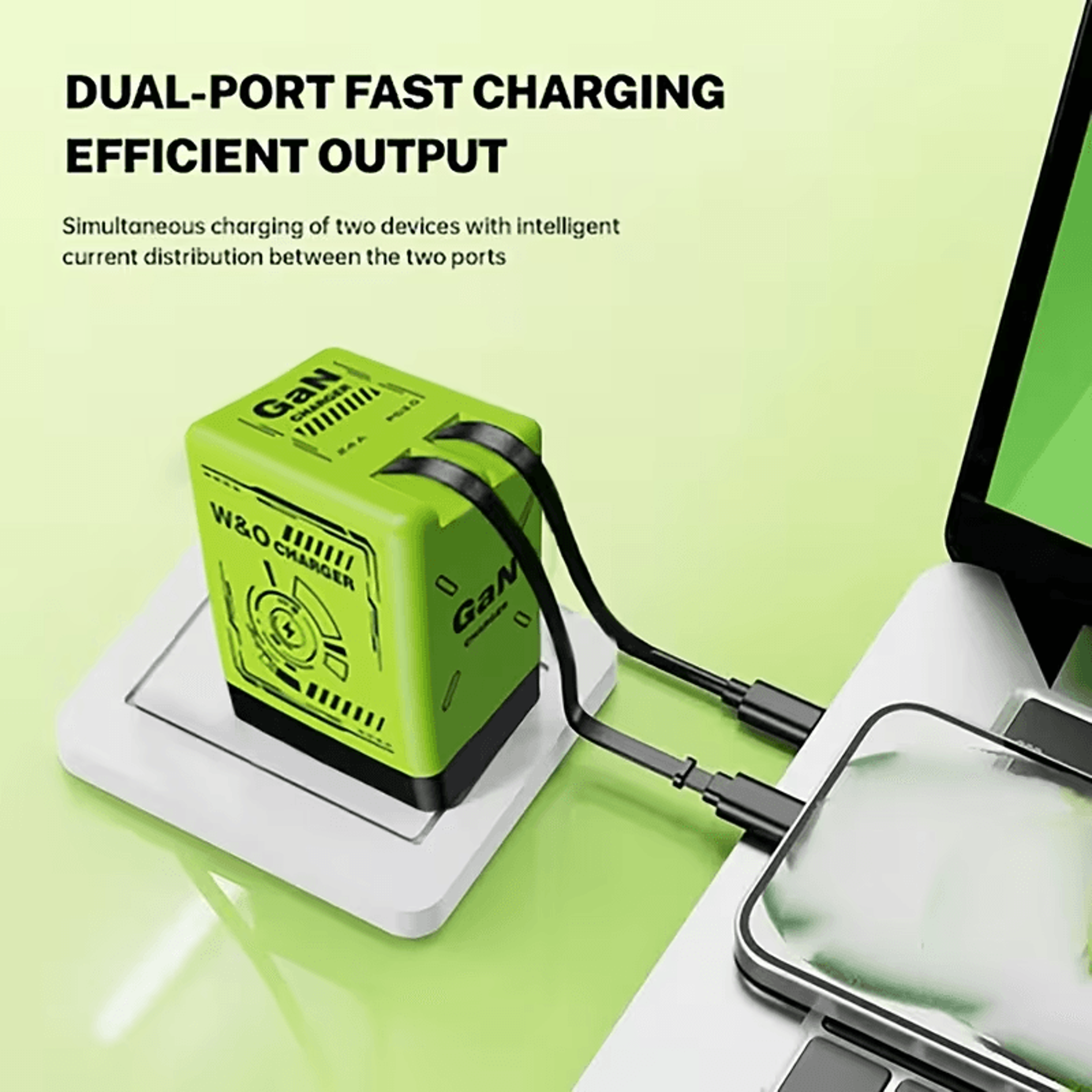 2 in 1 gan 120w fast charger, retractable type-c & lightning cables for fast, efficient power