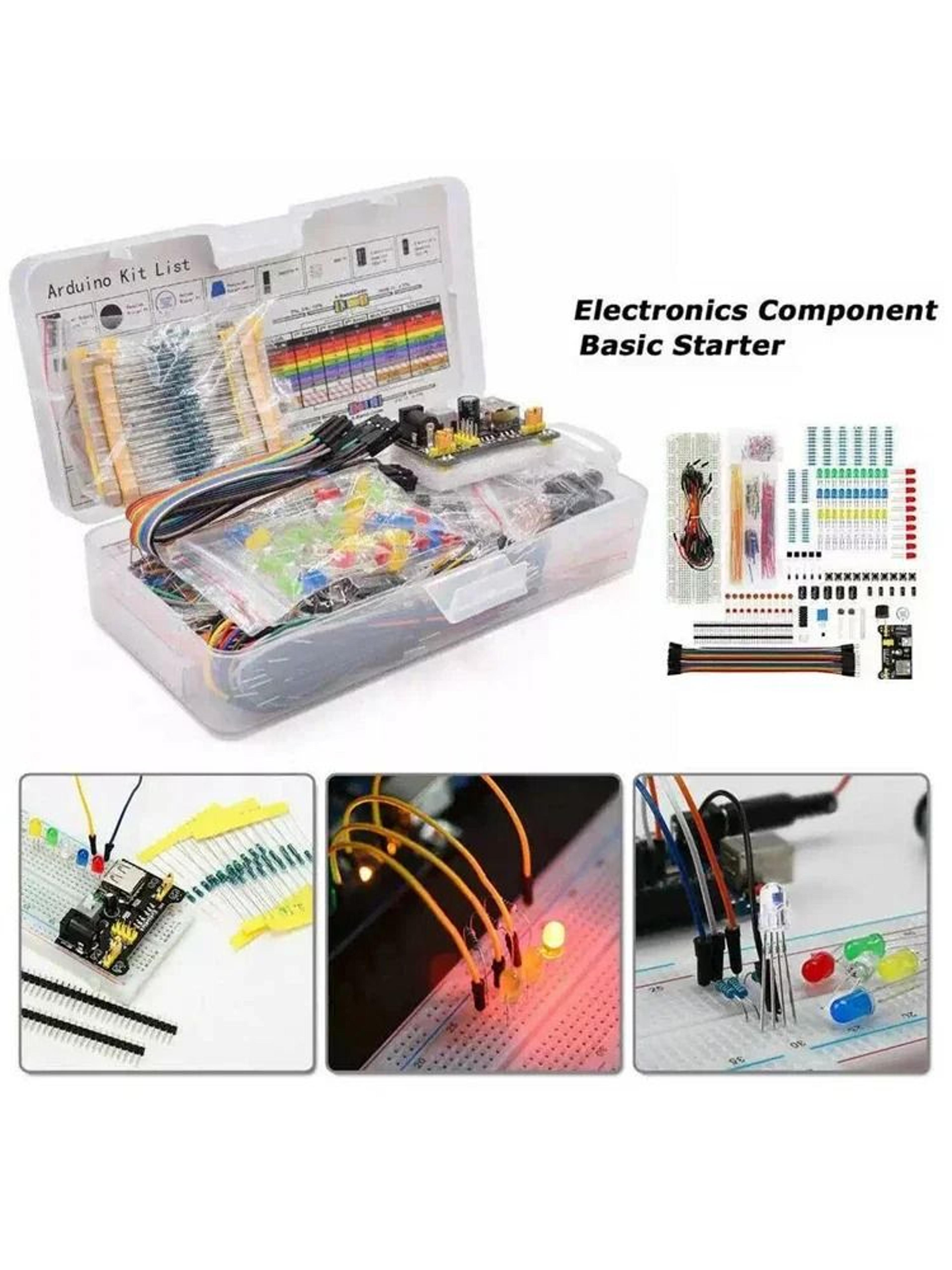 electronic component starter kit with breadboard leds and resistors for arduino