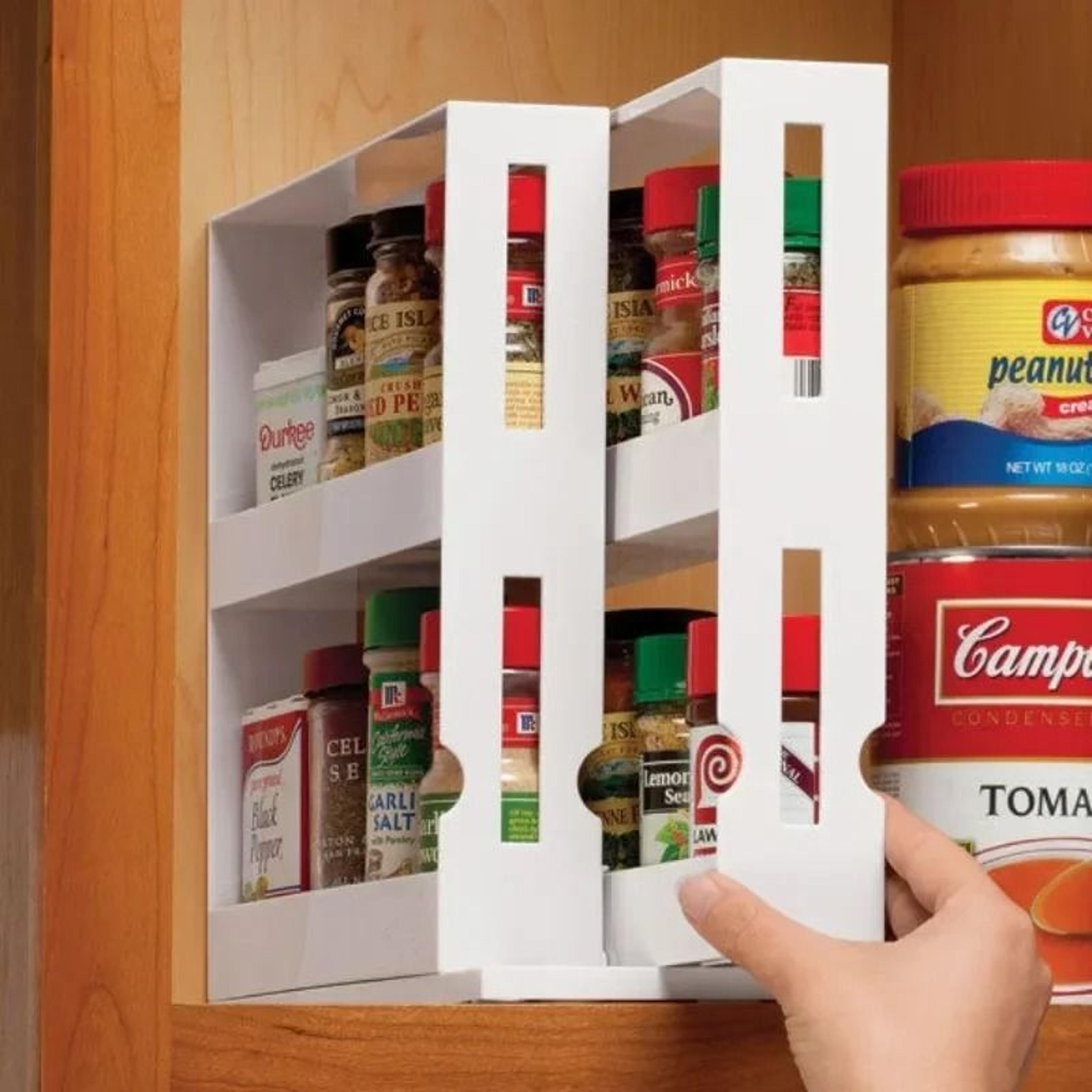 rotating two tier spice organizer rack swivel storage shelf for kitchen and bathroom