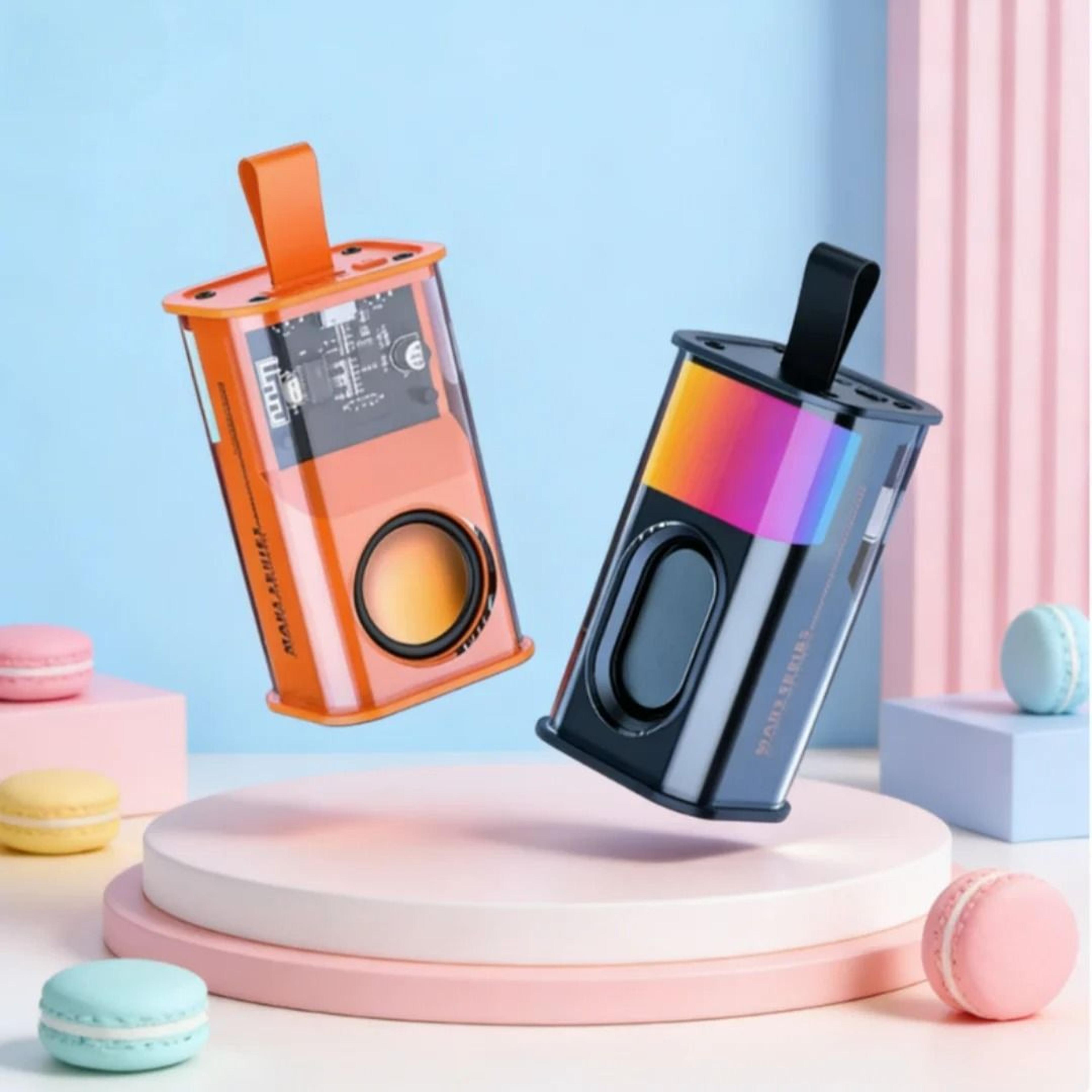 transparent mecha bluetooth speaker with rgb rhythm light and wireless tws stereo subwoofer