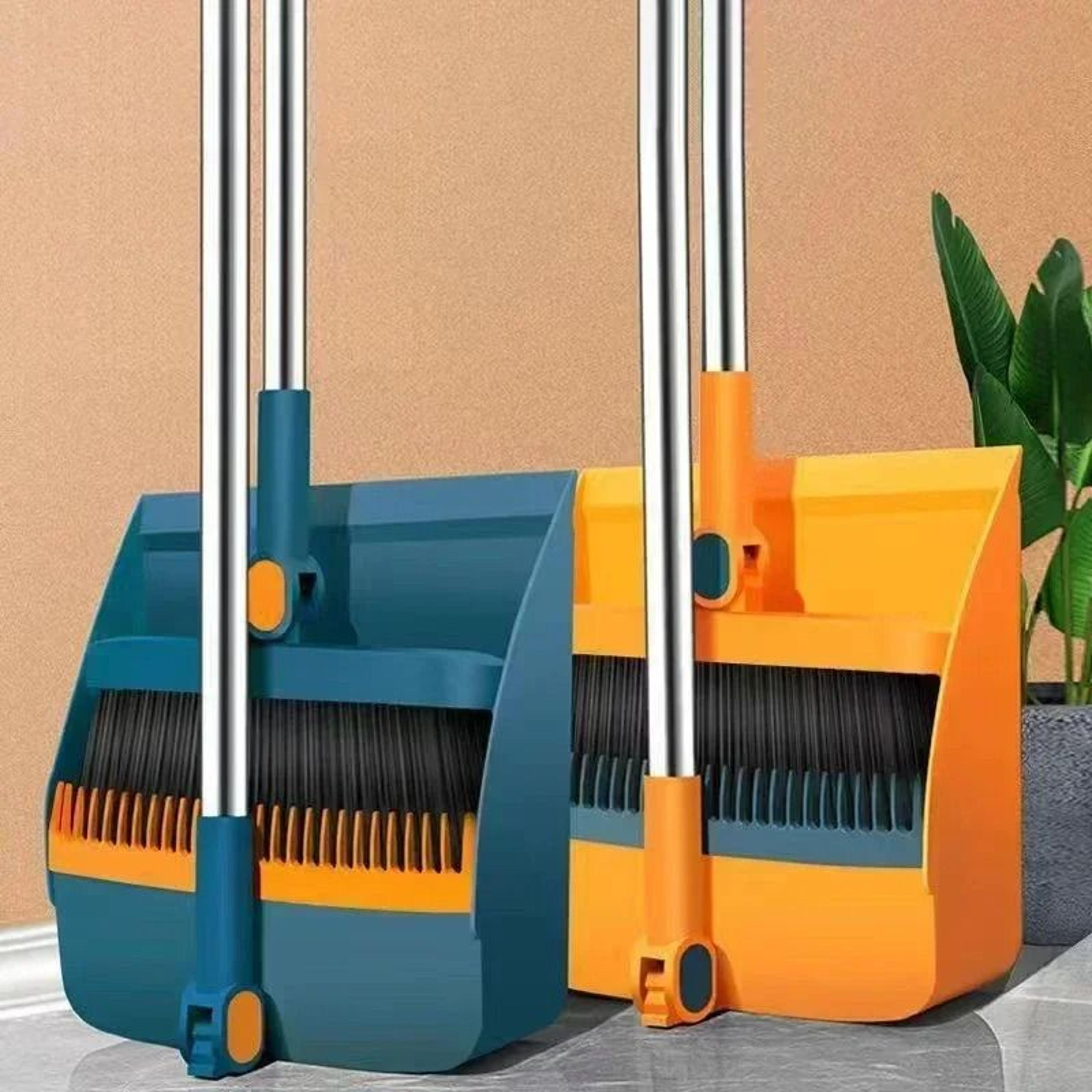 3-in-1 rotatable foldable magnetic broom and dustpan set for pet hair removal
