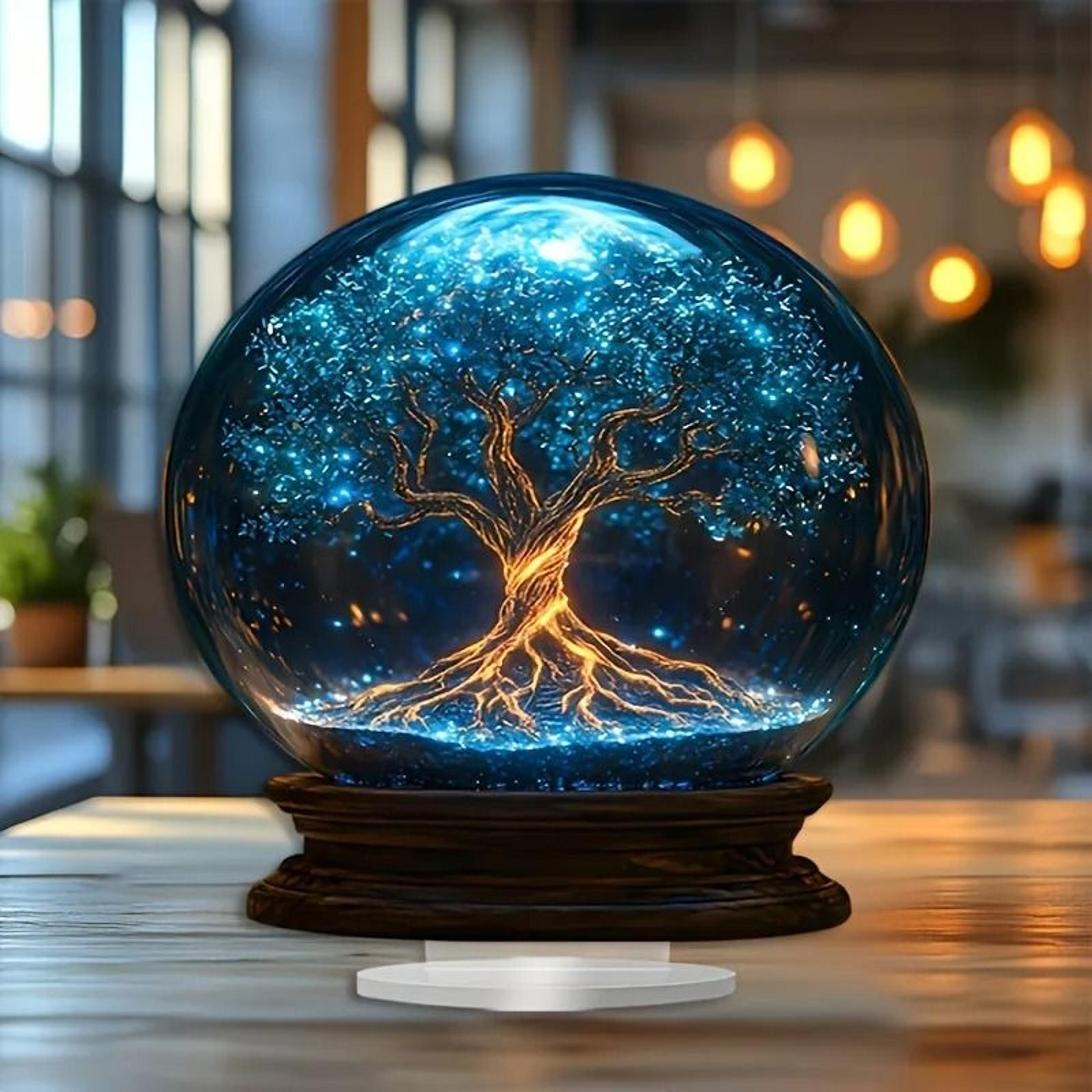 crystal starry sky blue tree acrylic 2d flat home decoration