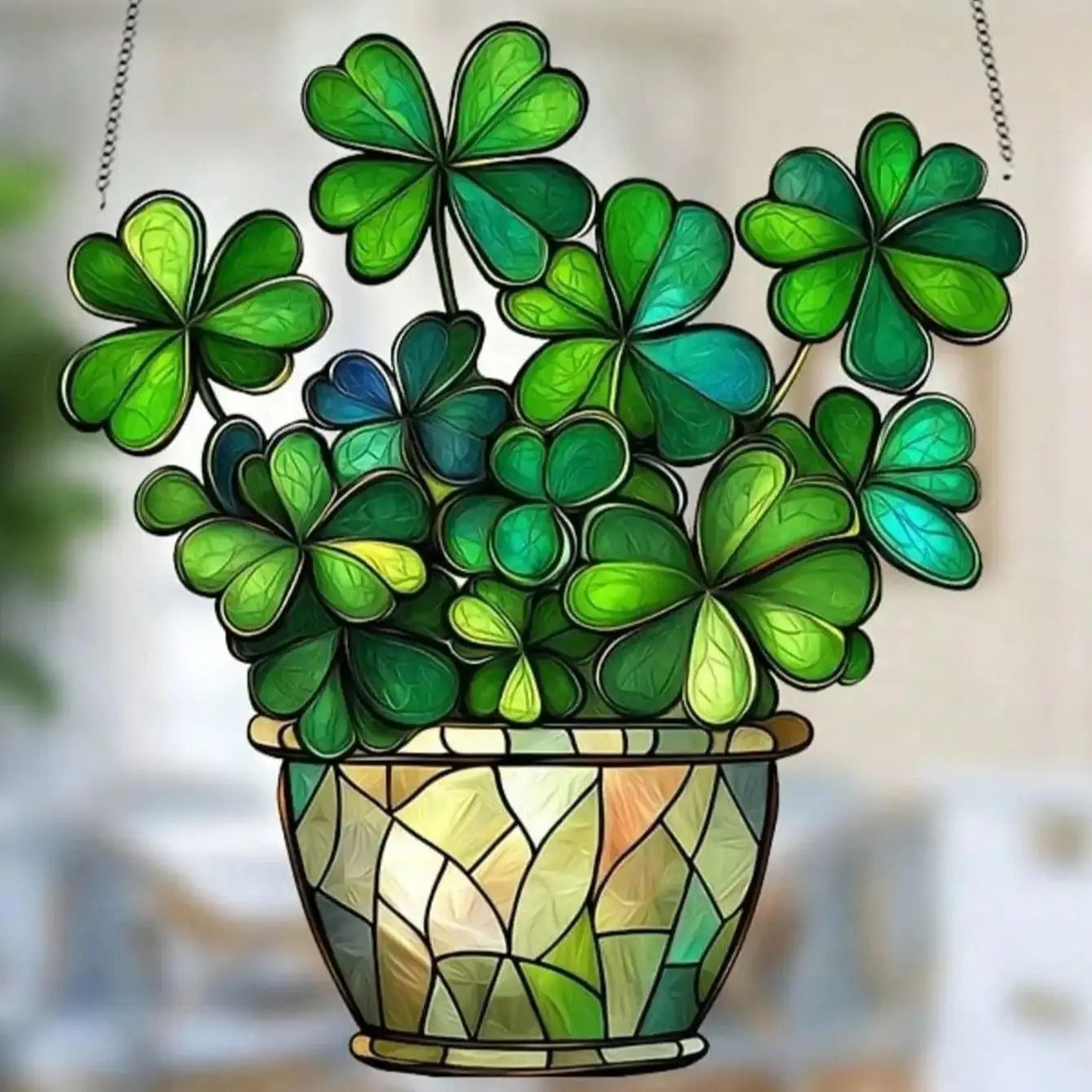st. patrick's day lucky clover sun catcher window hanging decoration