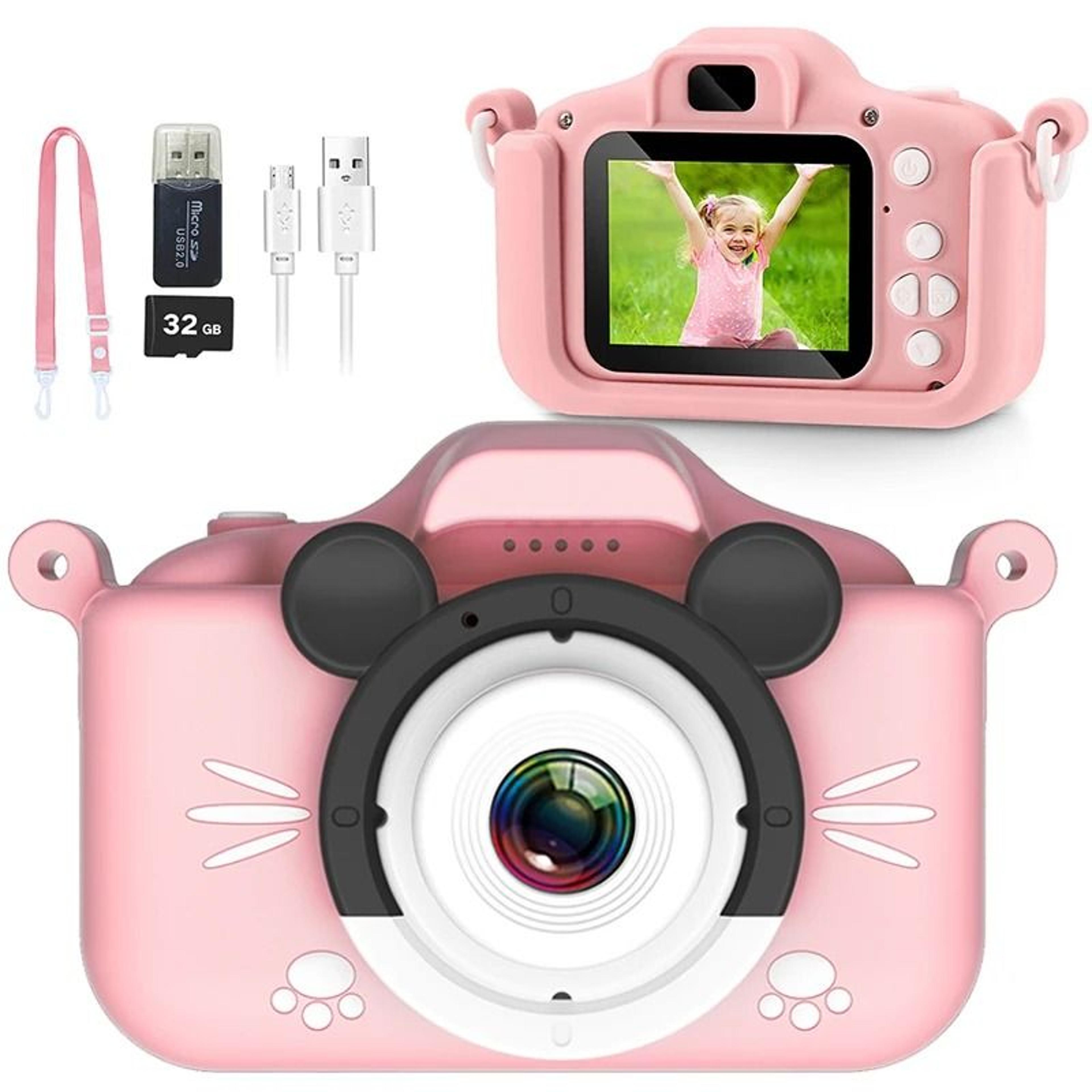 kids camera hd digital video toddler camera with silicone cover & 32gb sd card