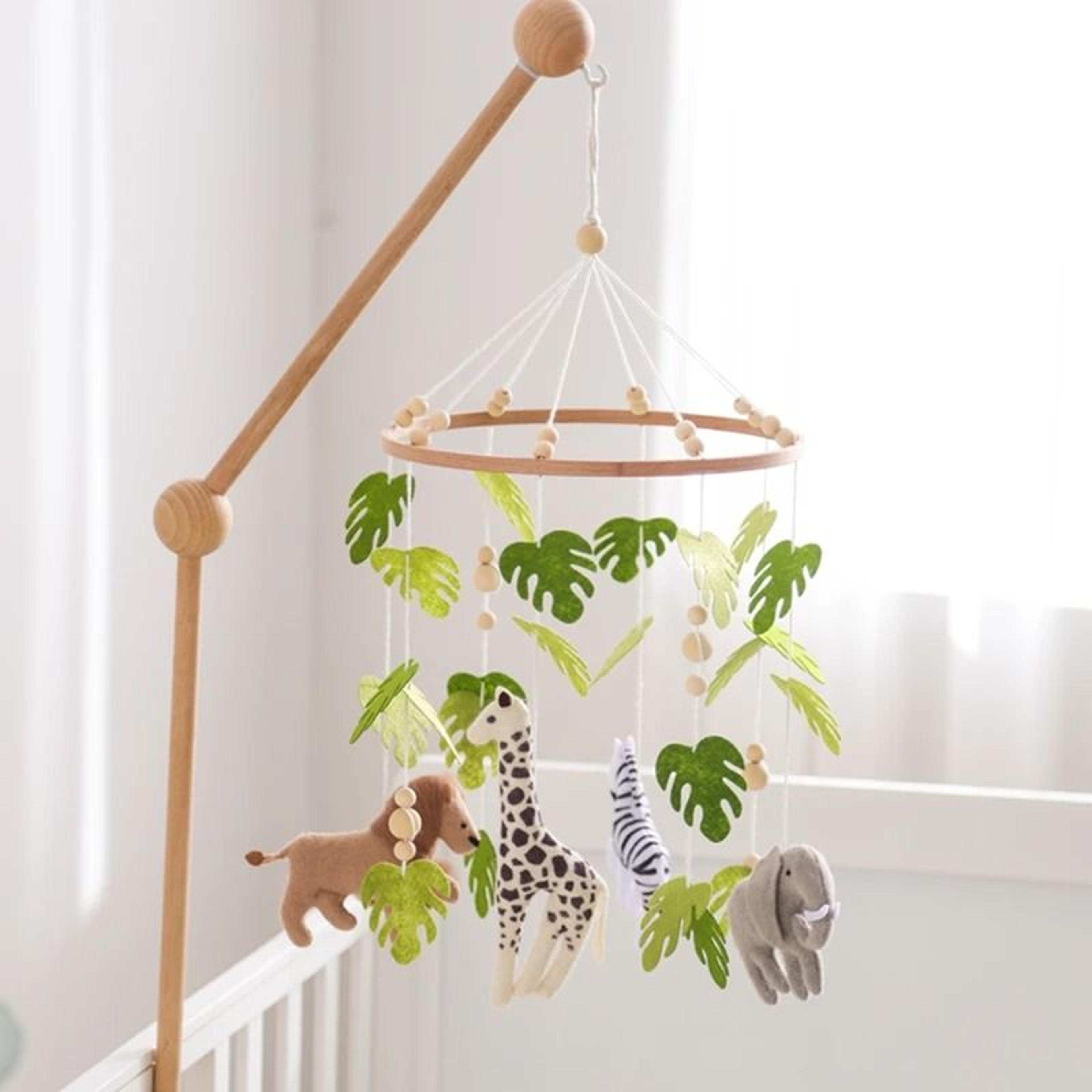 baby crib mobile rattle toy cartoon felt forest animal bed bell with wooden bracket