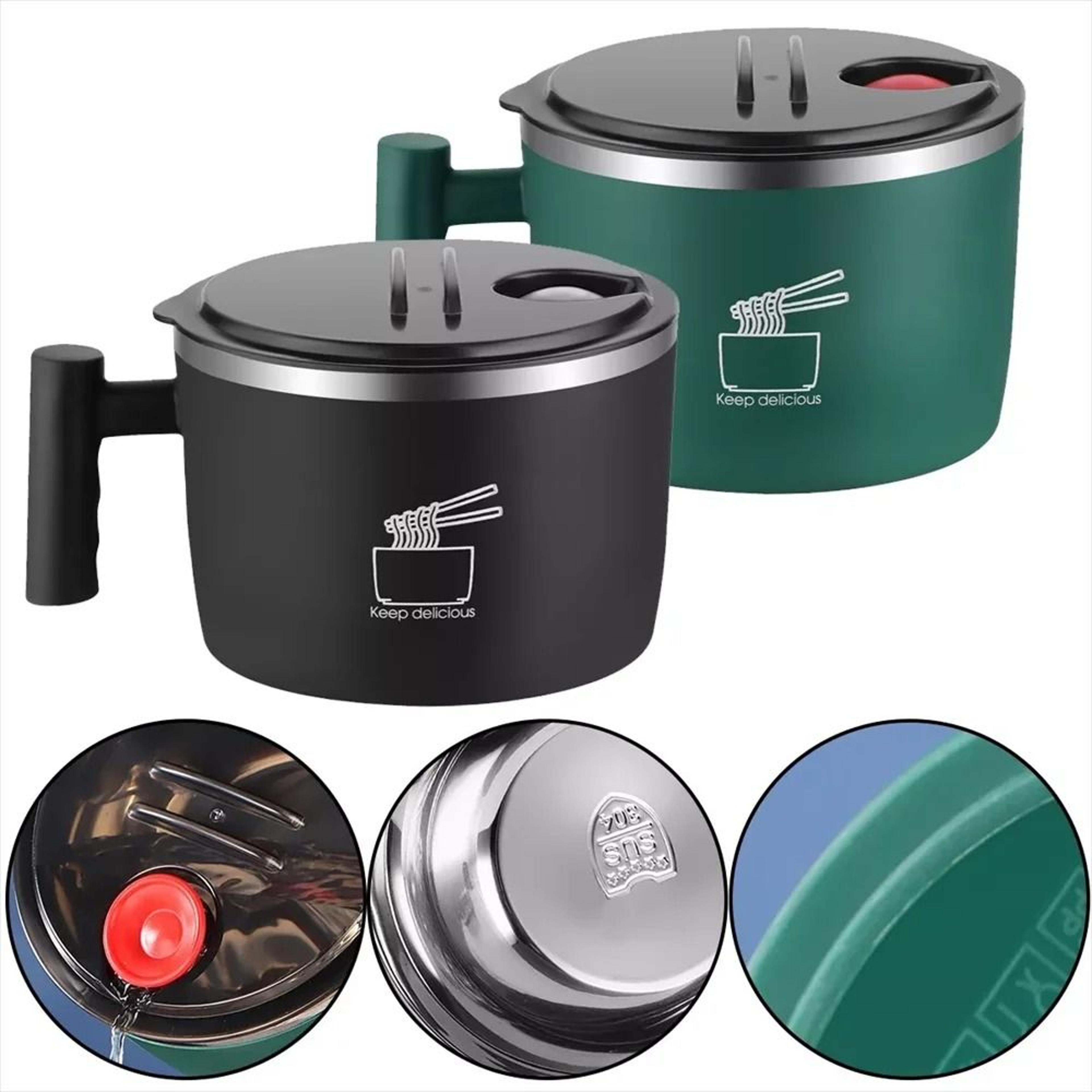 stainless steel ramen bowl & insulated lunch container – 1000ml large soup bowl with phone stand