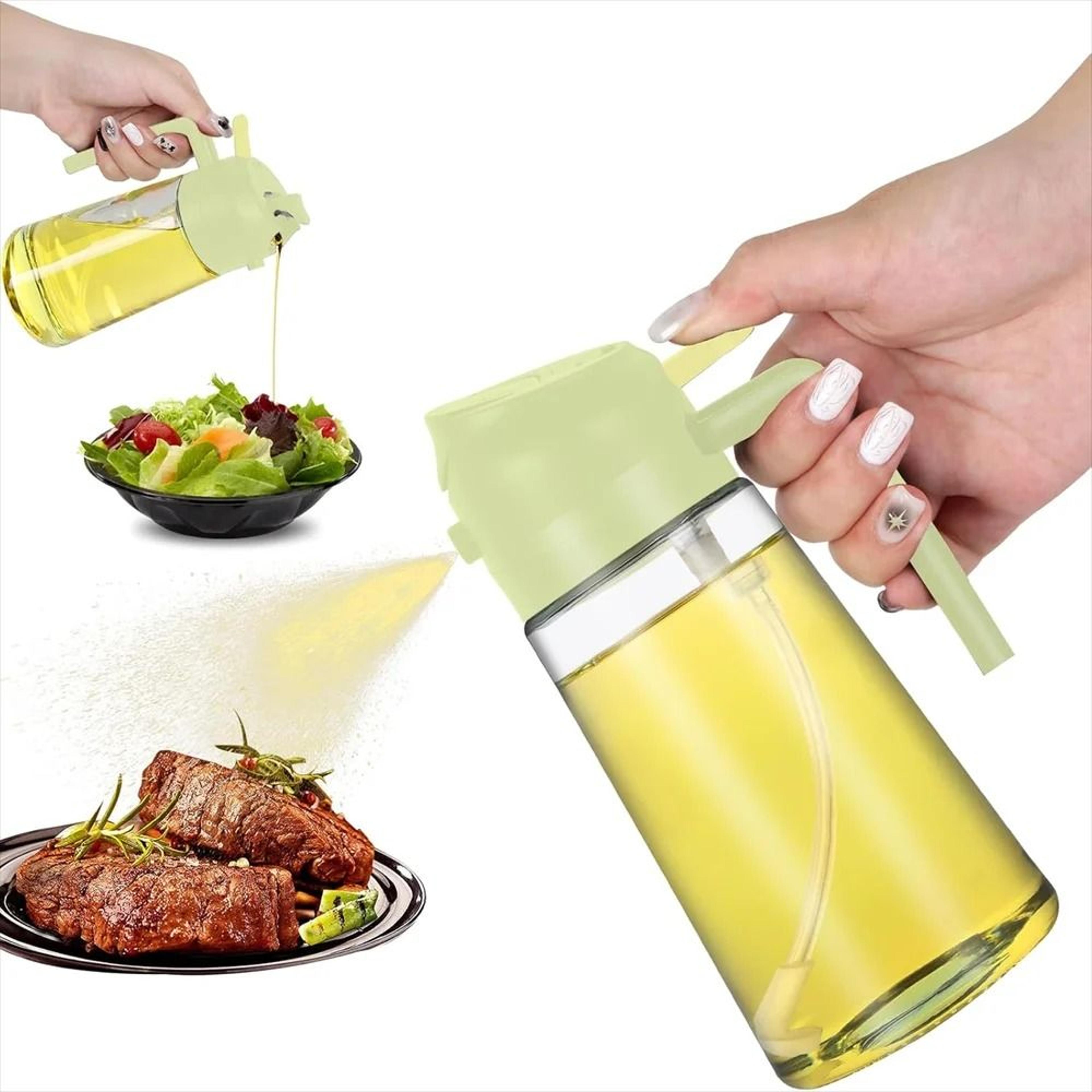 16oz/470ml glass oil dispenser – 2-in-1 automatic flip lid cooking sprayer