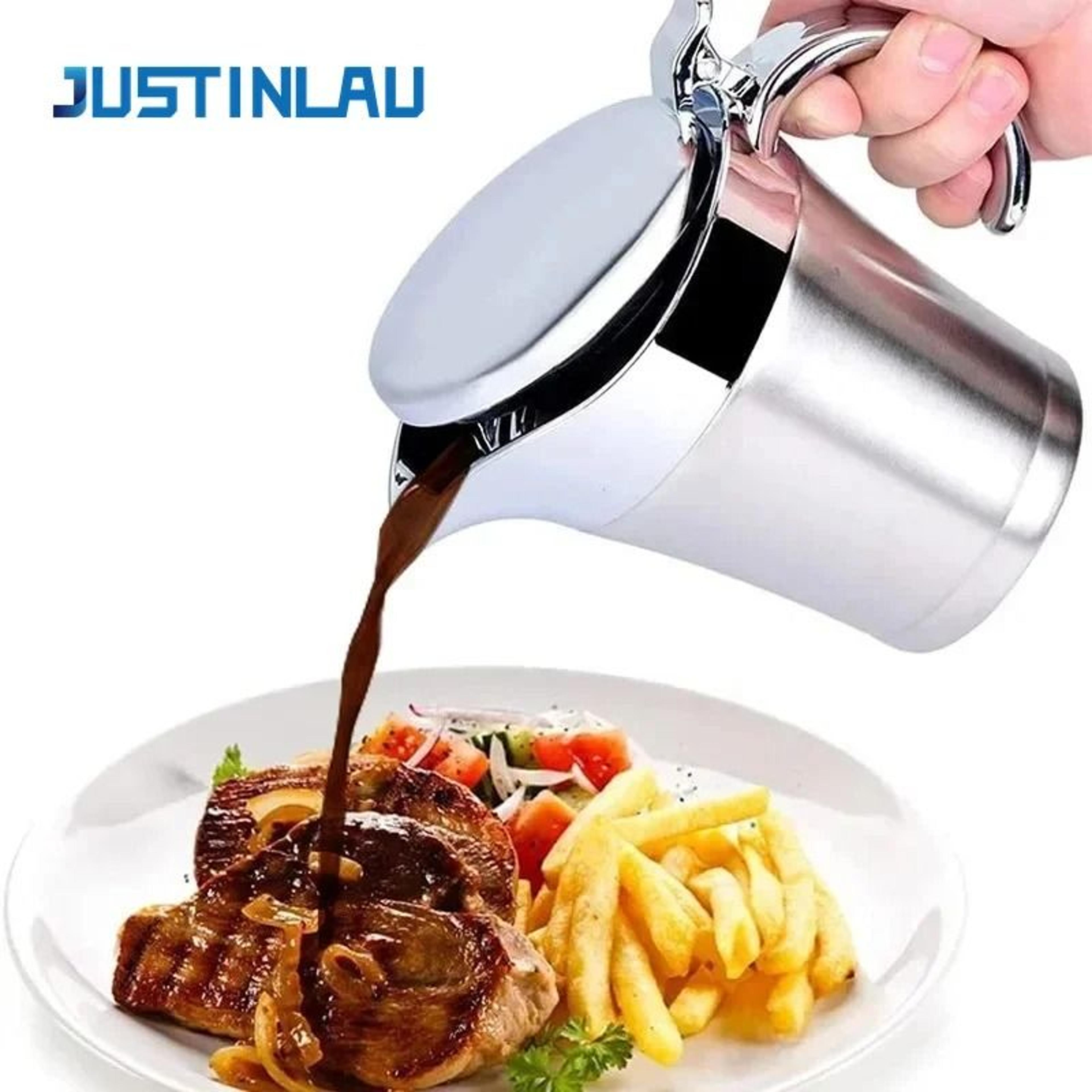 premium double-insulated stainless steel gravy jug – thermal sauce pot with hinged lid