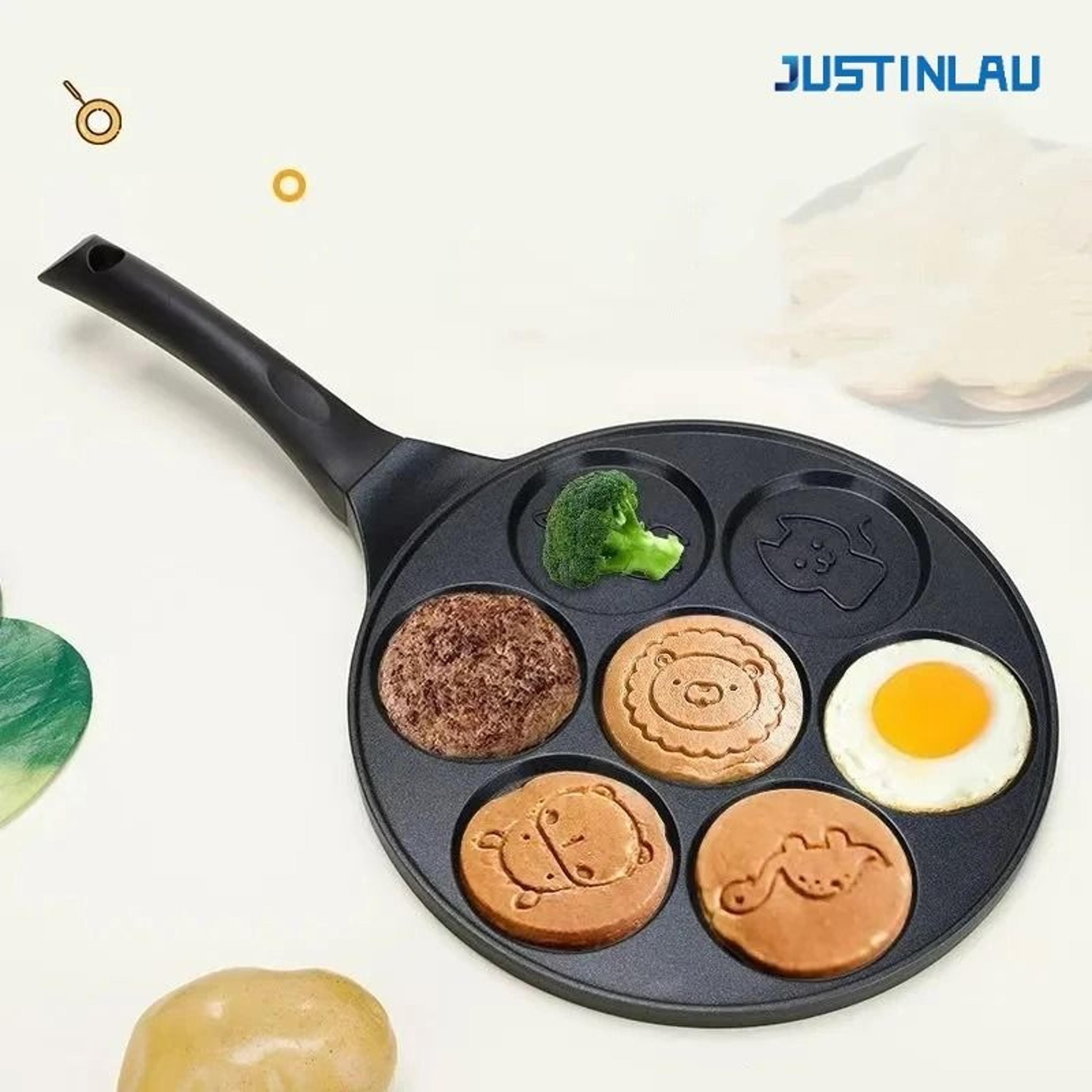 justinlau seven-hole animal smiley pancake pan – non-stick aluminum alloy breakfast omelet pot
