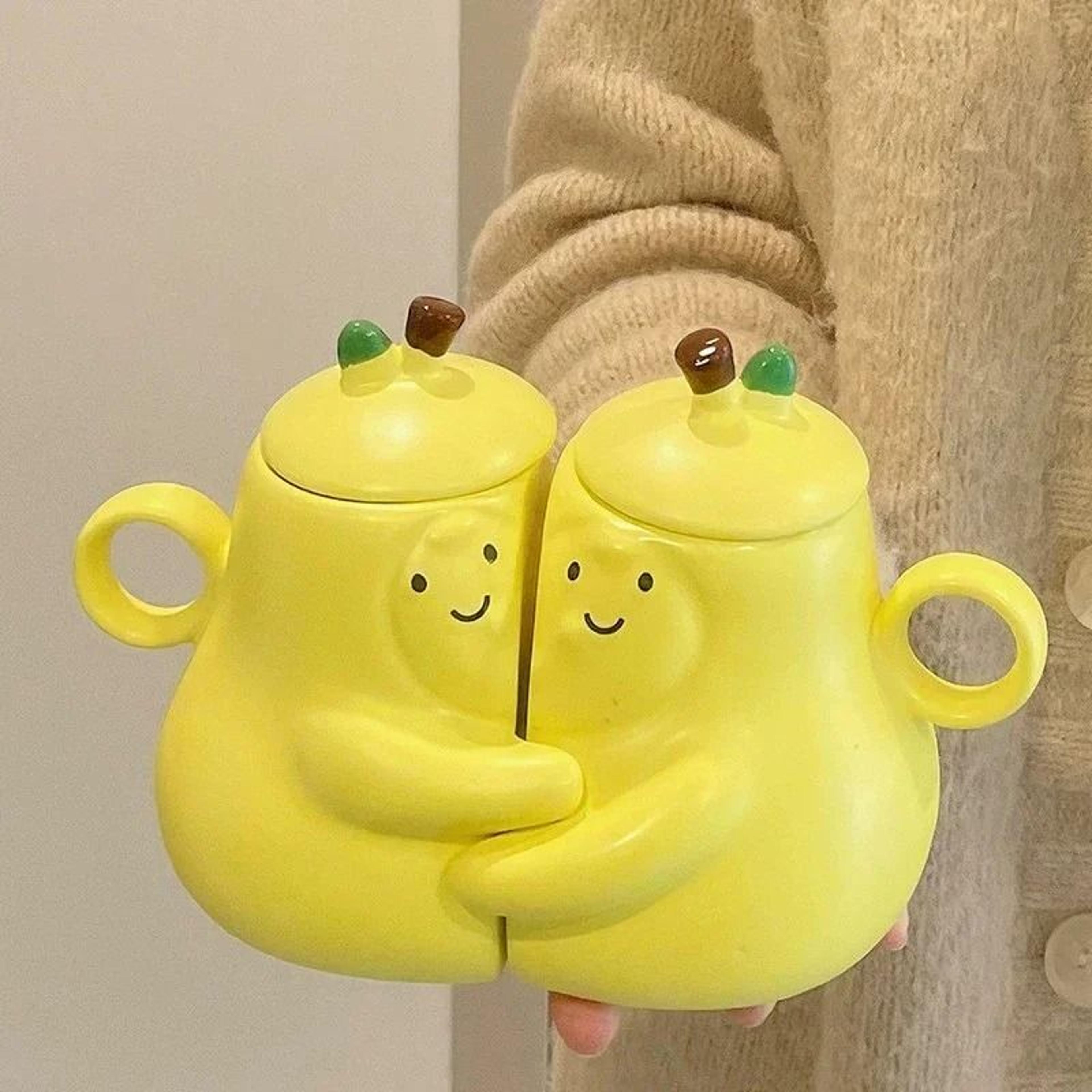 hugging pear ceramic couple mugs – creative "never to be separated" gift set