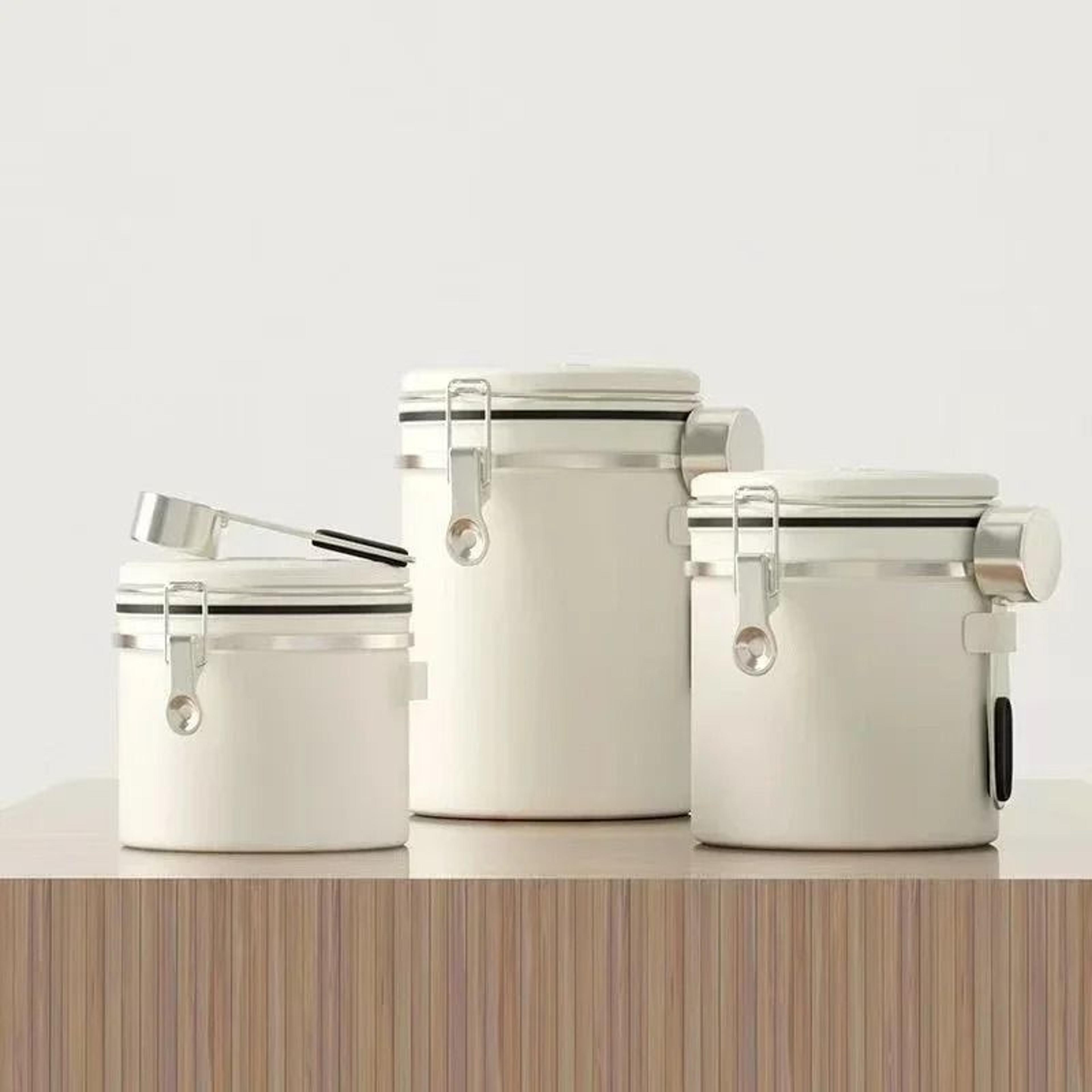 stainless steel coffee beans vacuum storage jar – large capacity airtight container with spoon